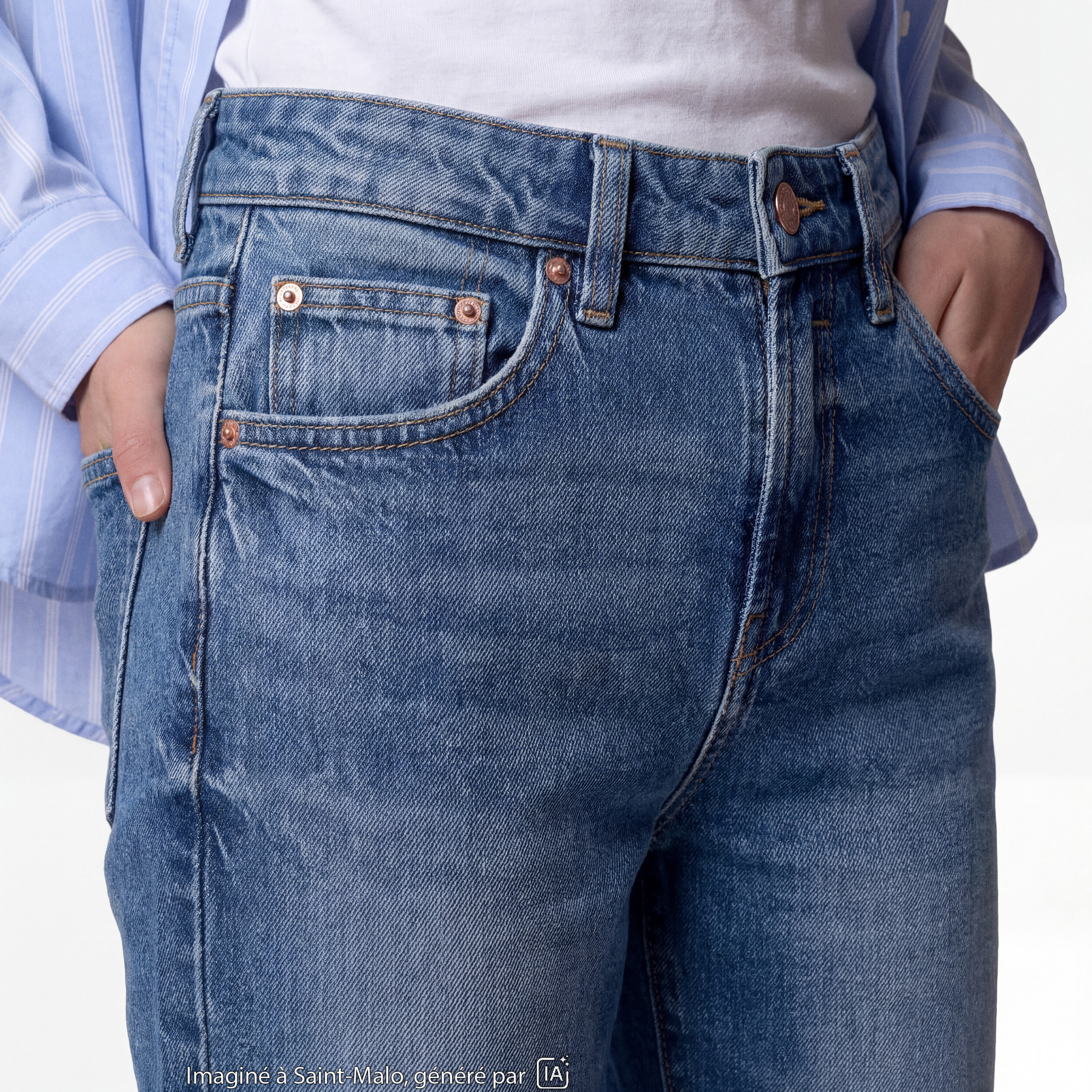 Jean Sam regular taille standard denim double stone
