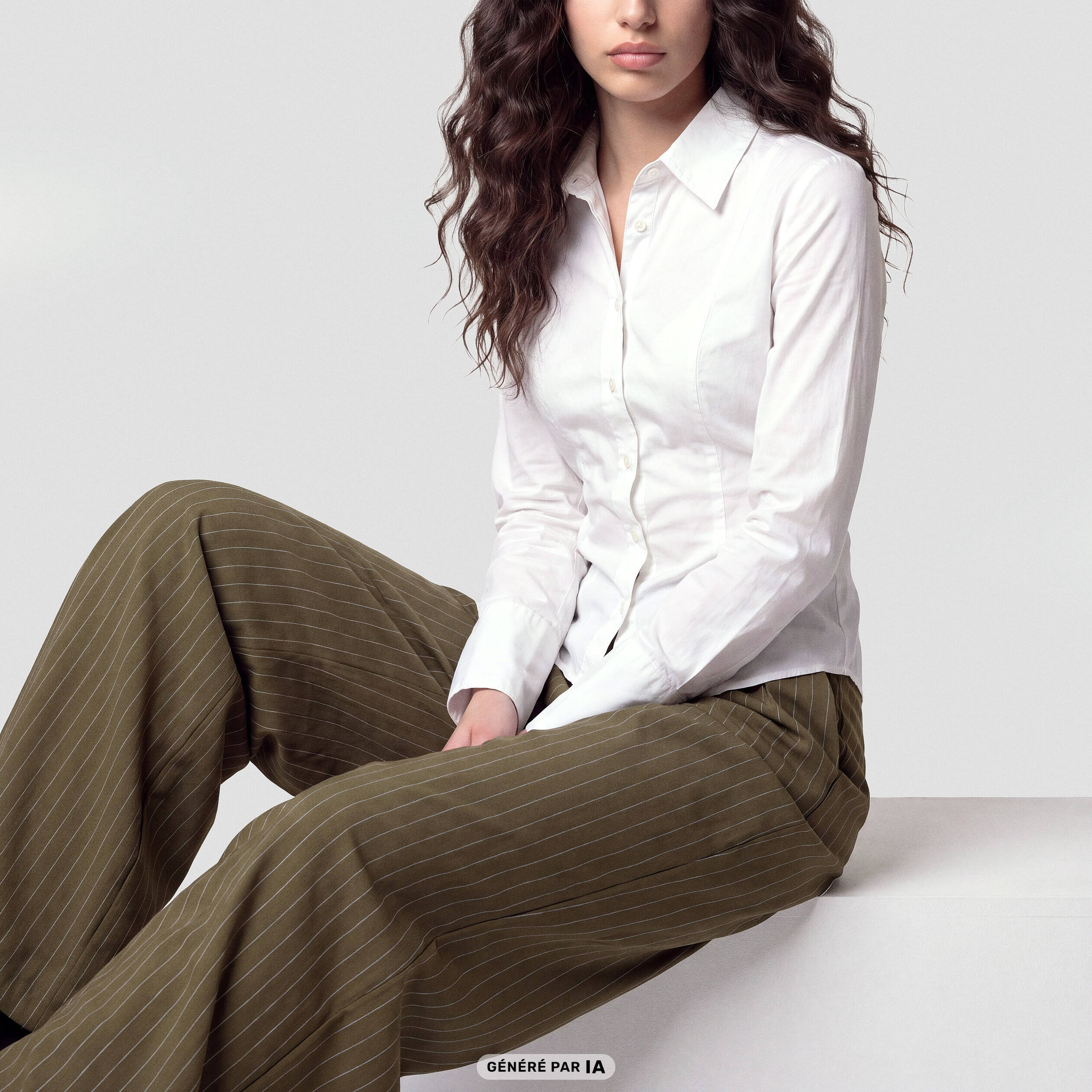 Pantalon coupe large taille standard vert kaki