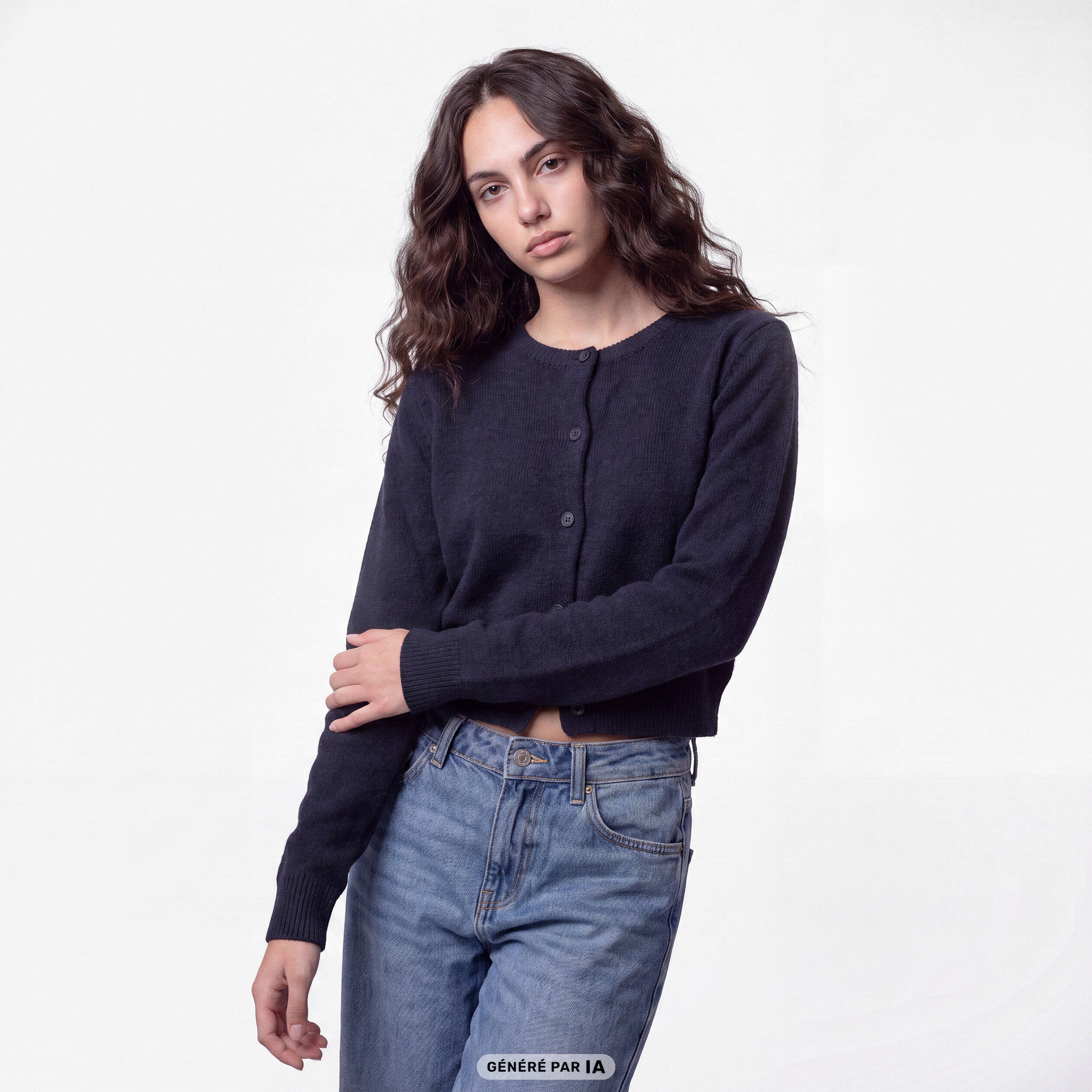 Gilet ajust&eacute; cropped manches longues bleu marine