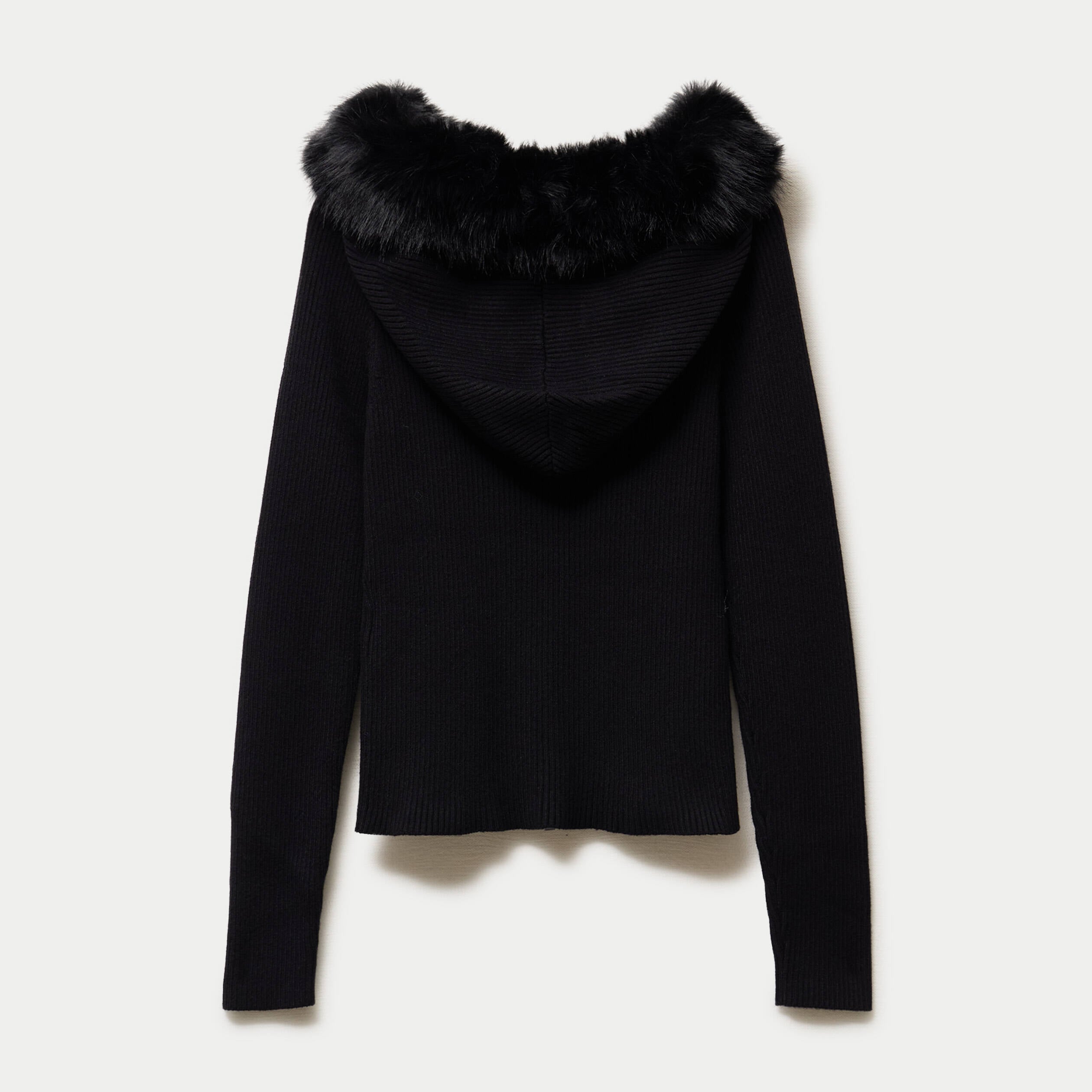 Gilet cintr&eacute; fausse fourrure &agrave; capuche noir