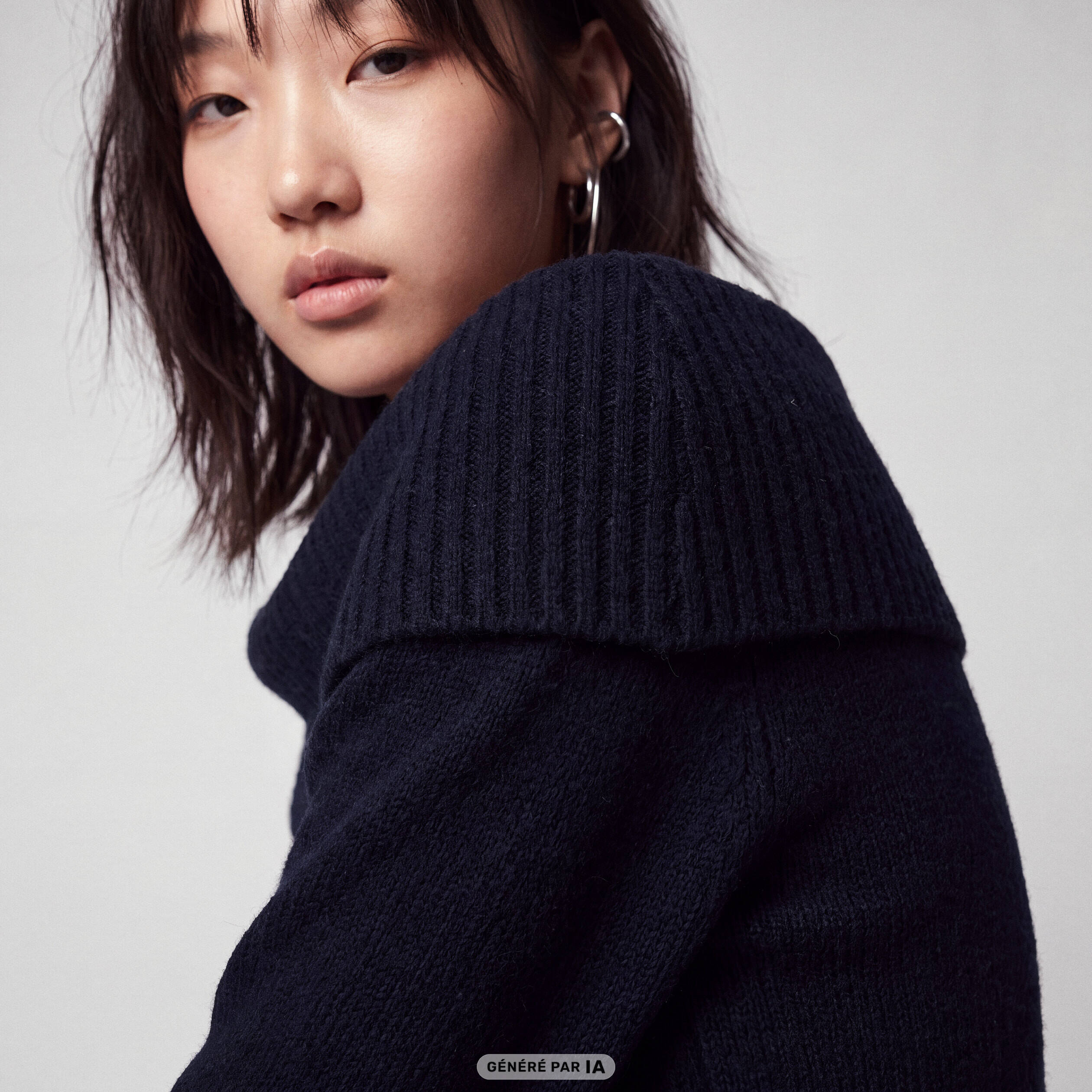 Pull col bardot manches longues bleu marine