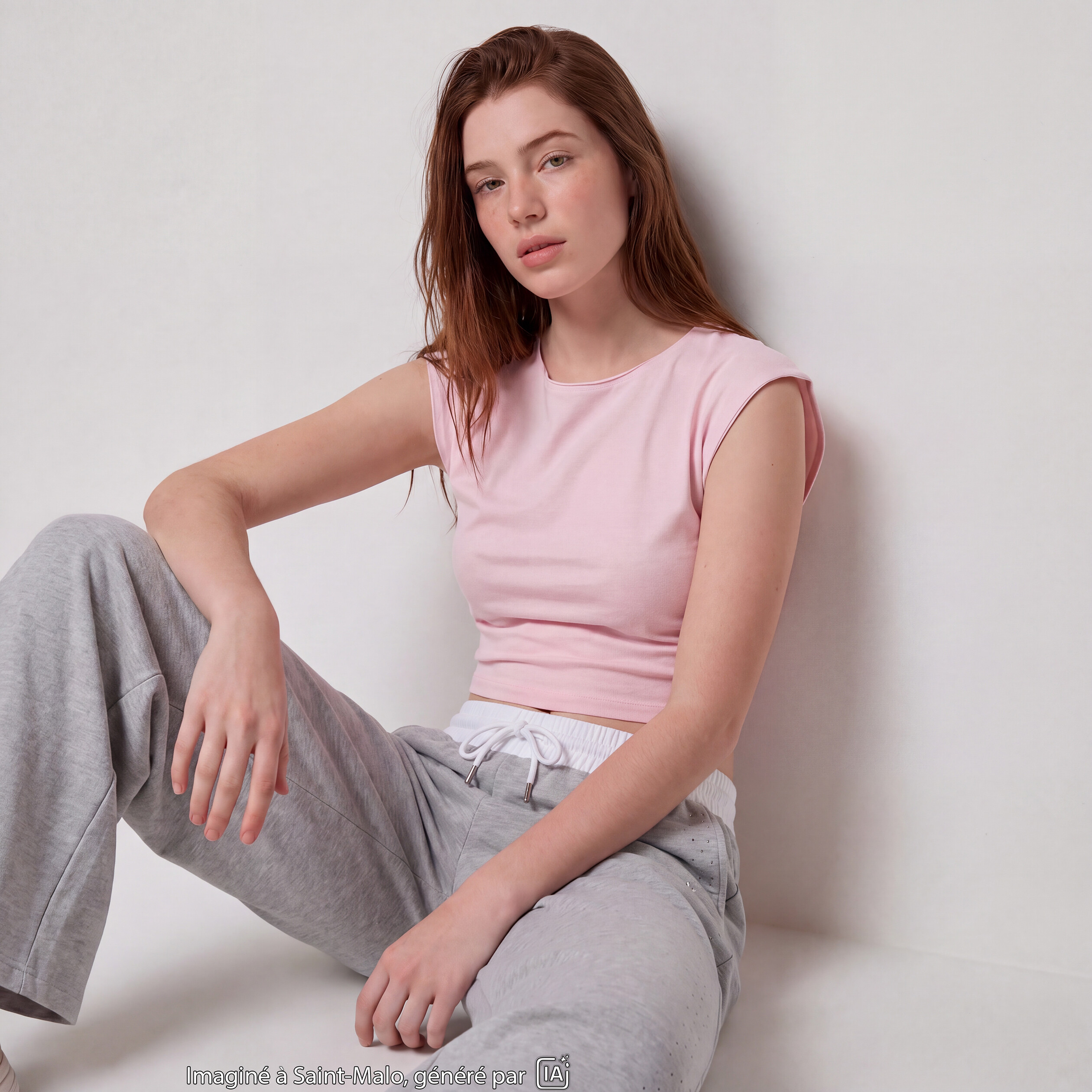 Top ajust&eacute; sans manches d&eacute;collet&eacute; dos rose clair