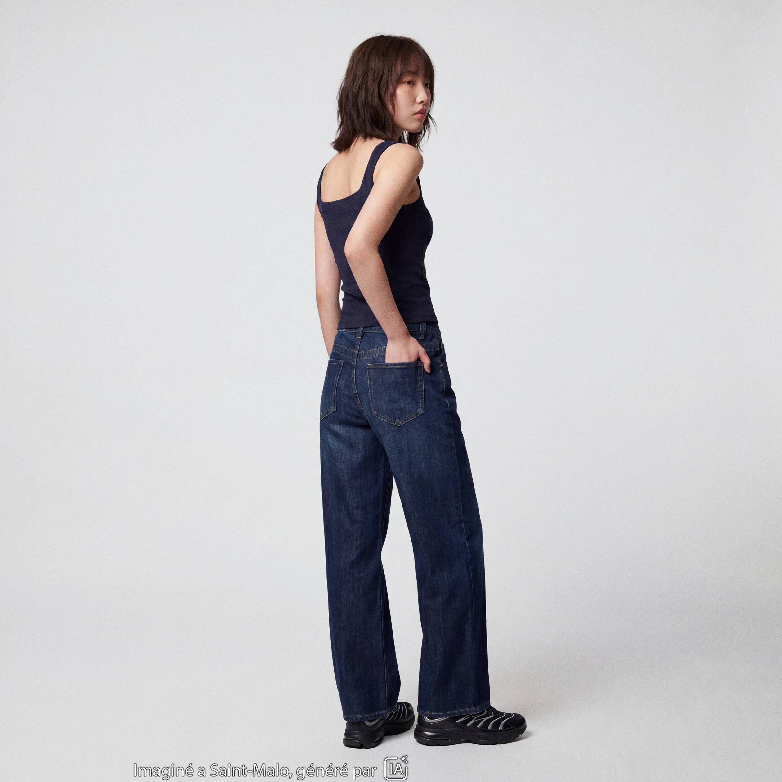 Jean loose taille basse denim brut ado