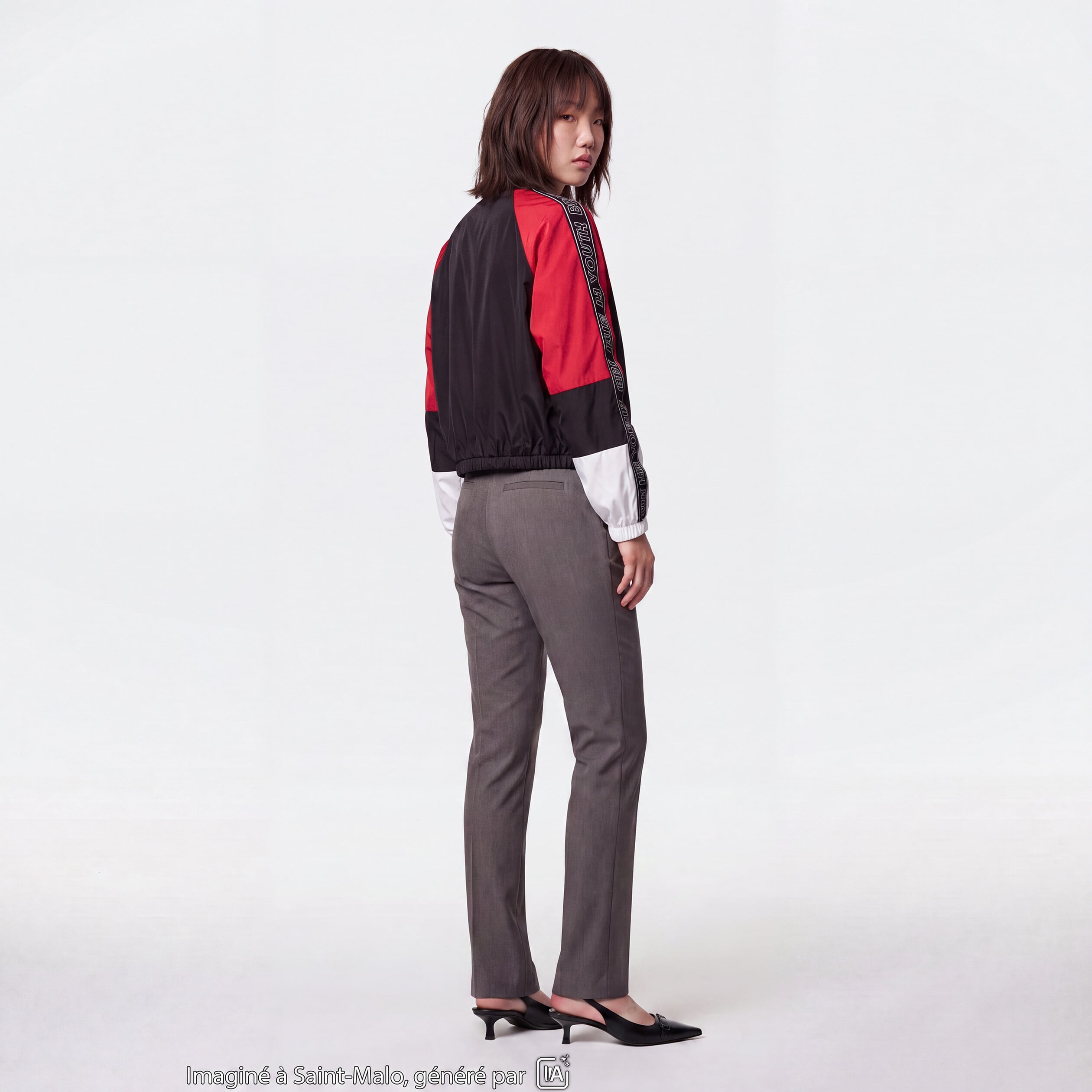 Pantalon bootcut taille basse gris fonc&eacute;