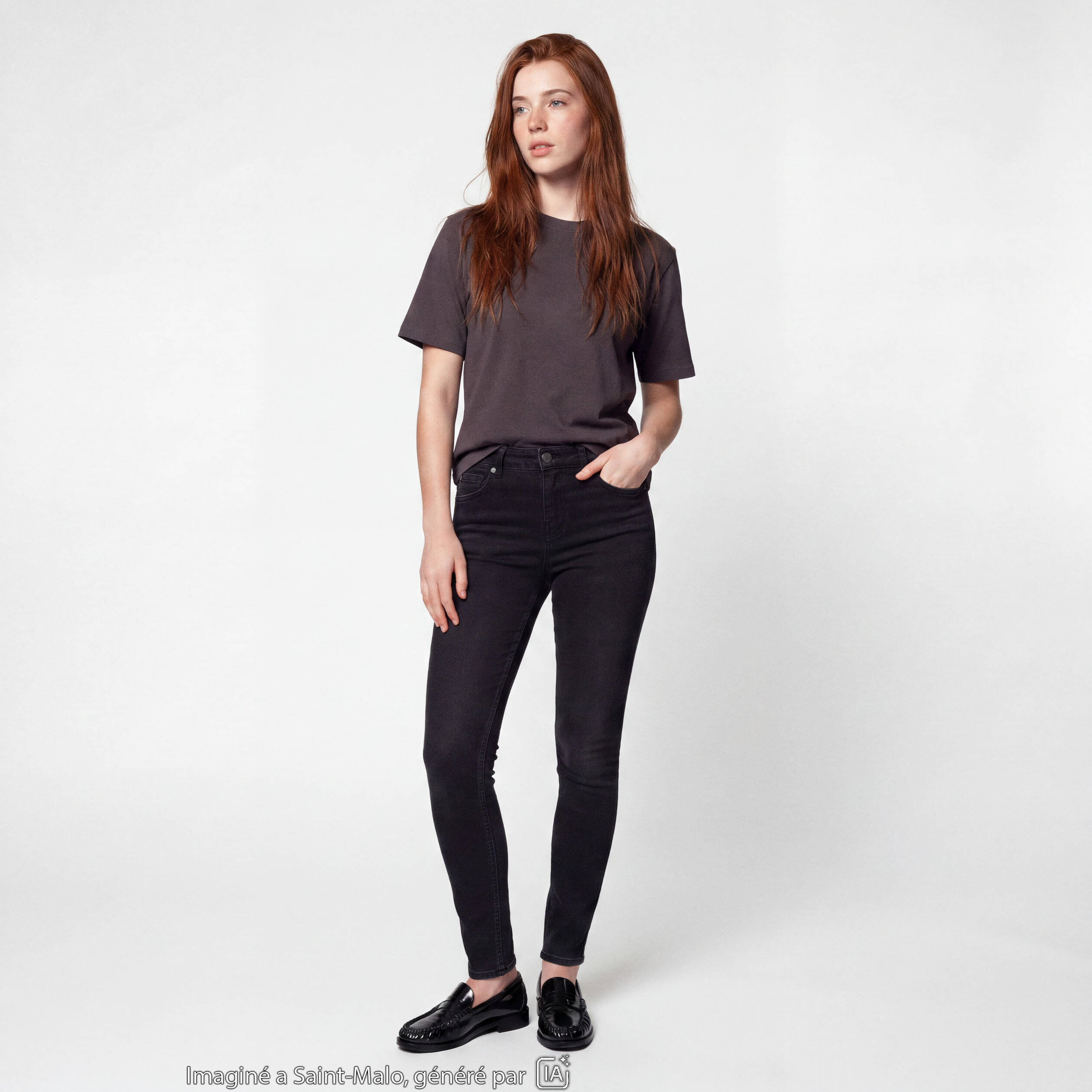 Jean skinny taille standard denim noir ado