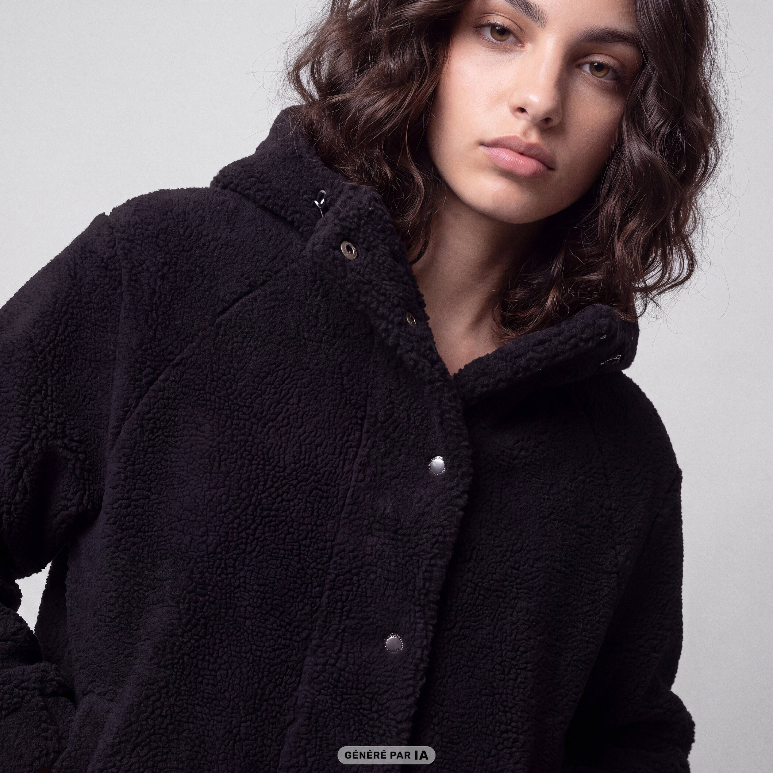 Blouson court droit effet polaire noir