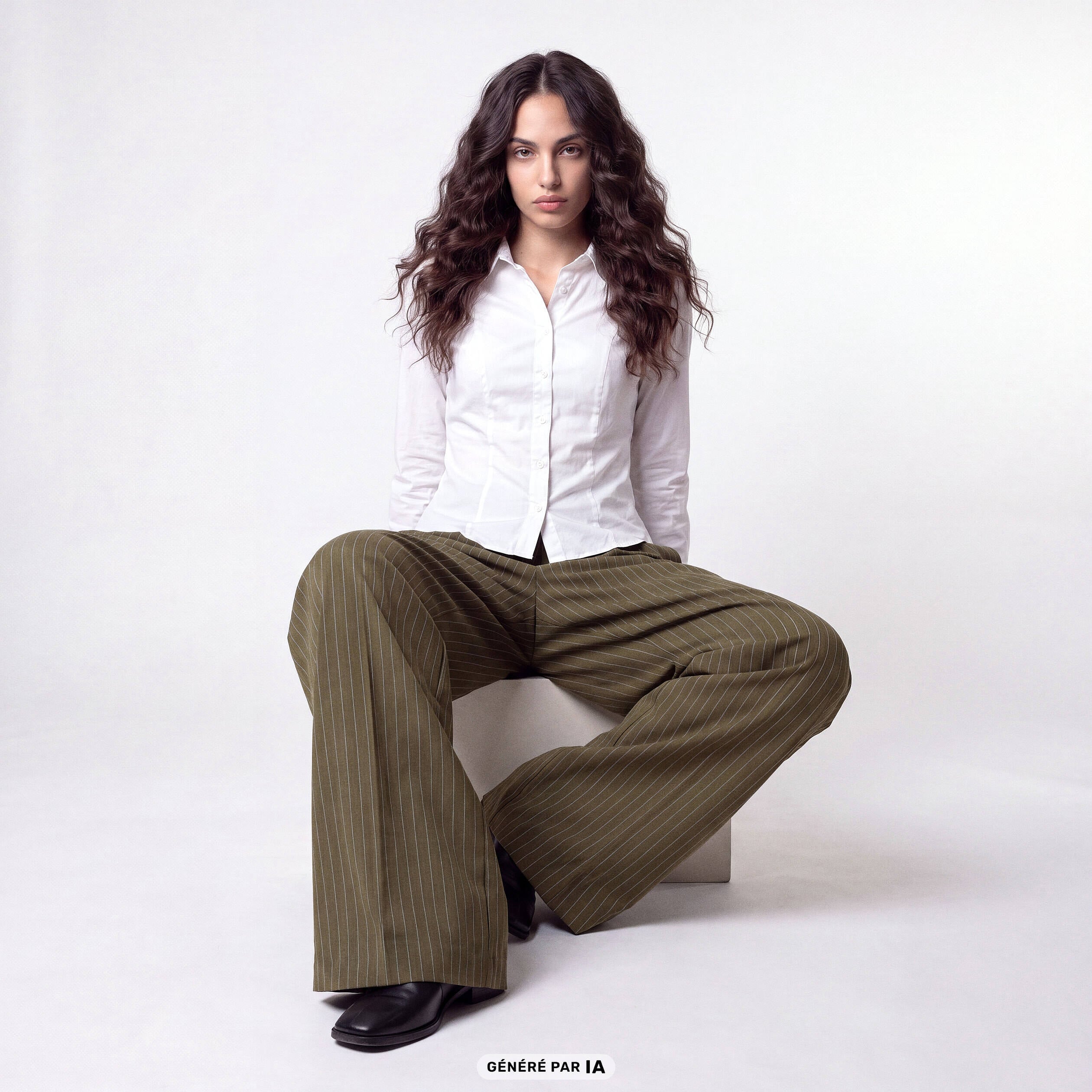 Pantalon coupe large taille standard vert kaki