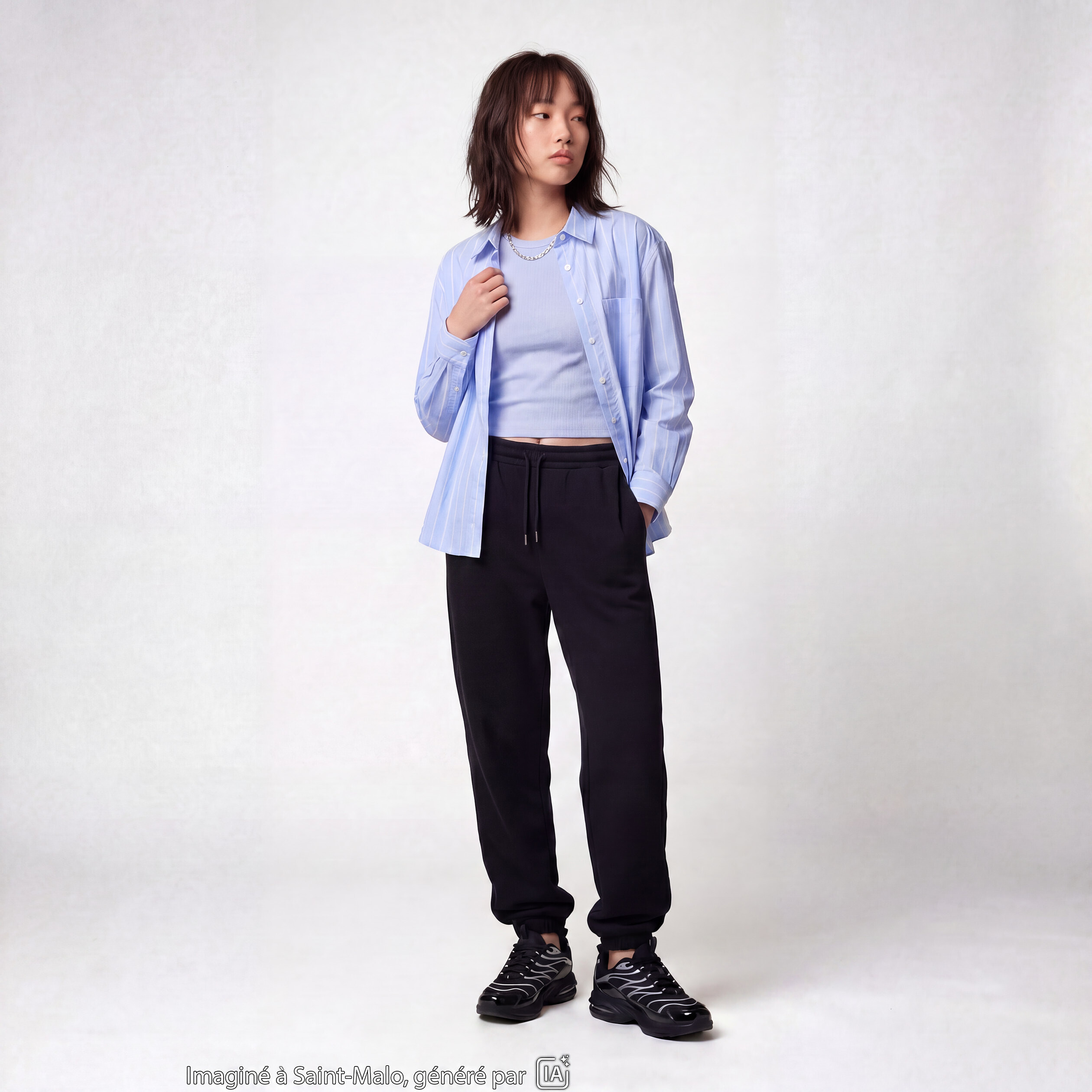 Chemise oversize longue 2-en-1 bleu ciel