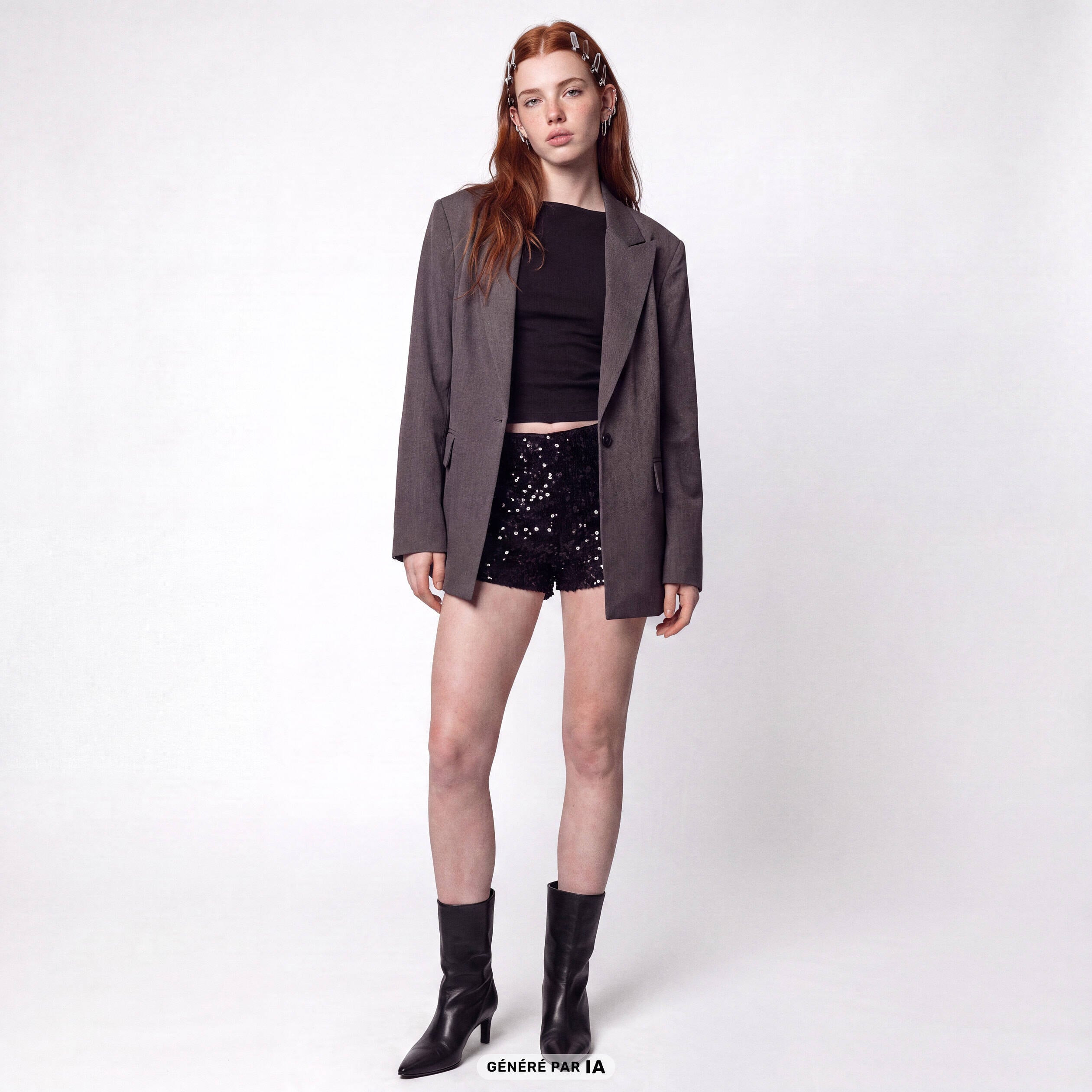 Short slim cigarette &agrave; sequins noir
