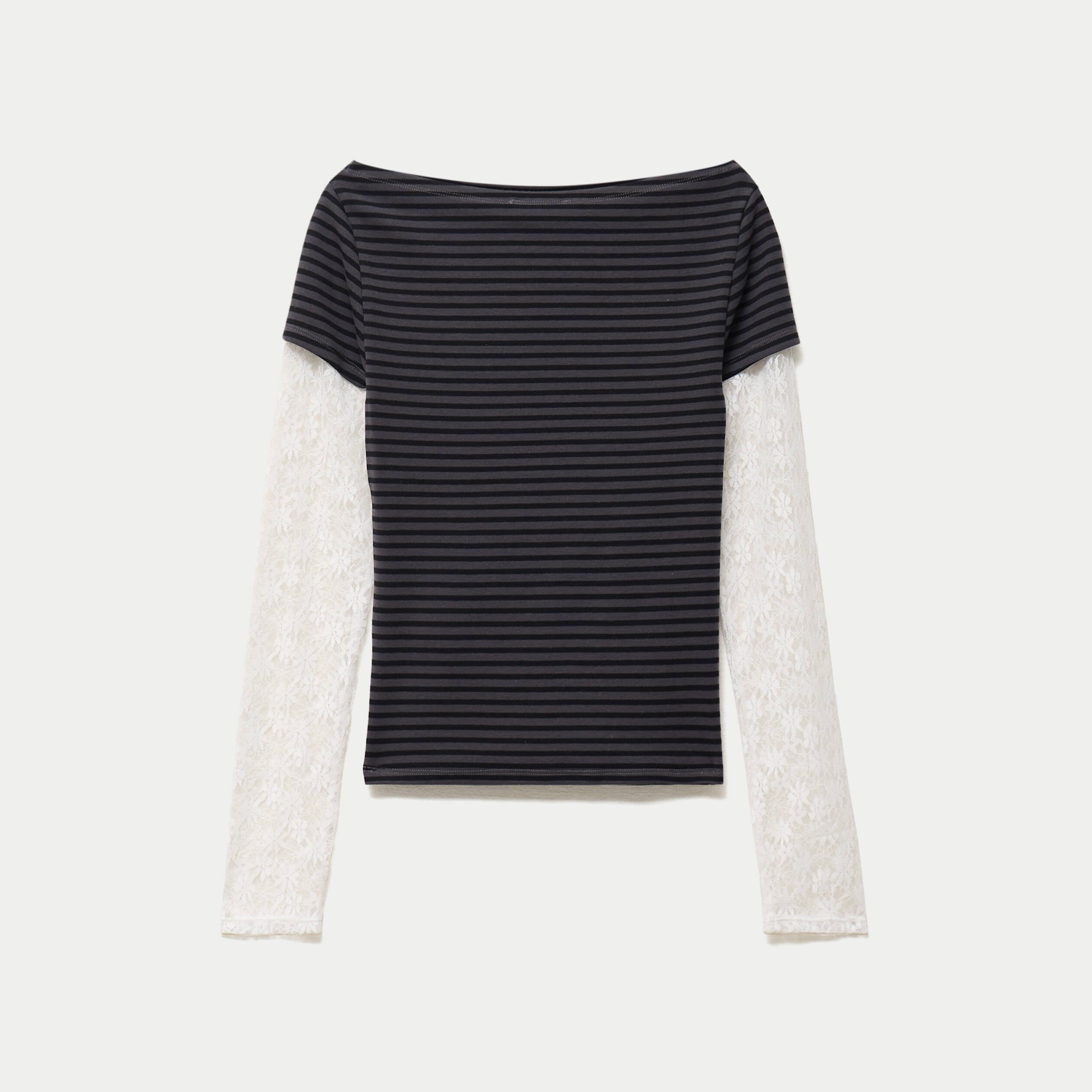 Haut double col bateau manches longues noir