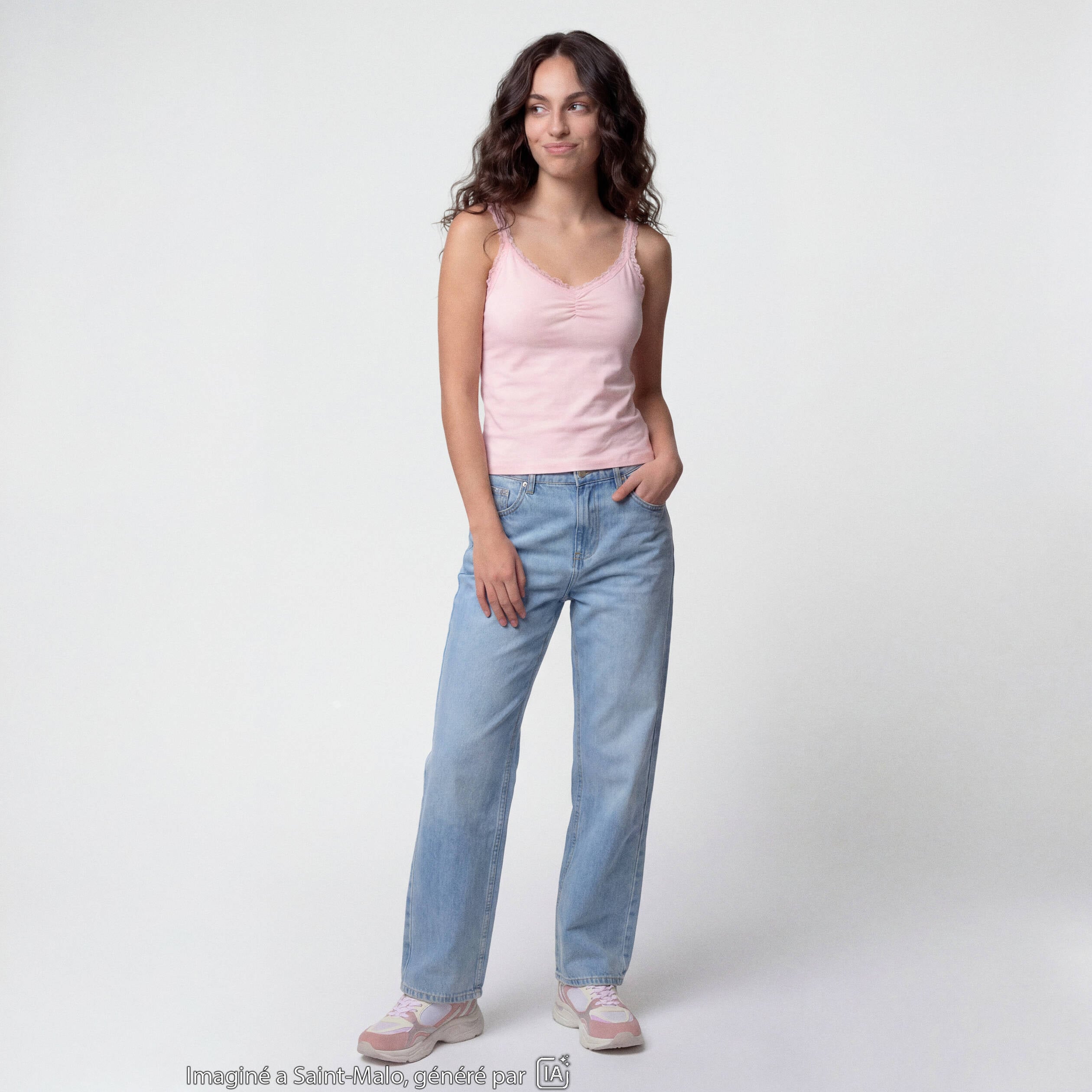 Jean wide leg taille standard denim triple stone ado