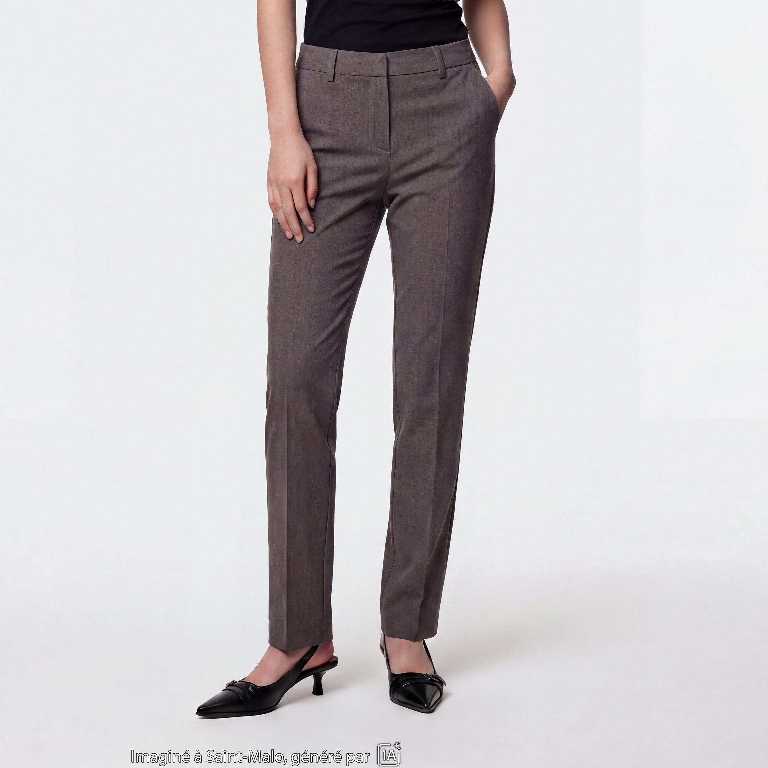 Pantalon bootcut taille basse gris fonc&eacute;
