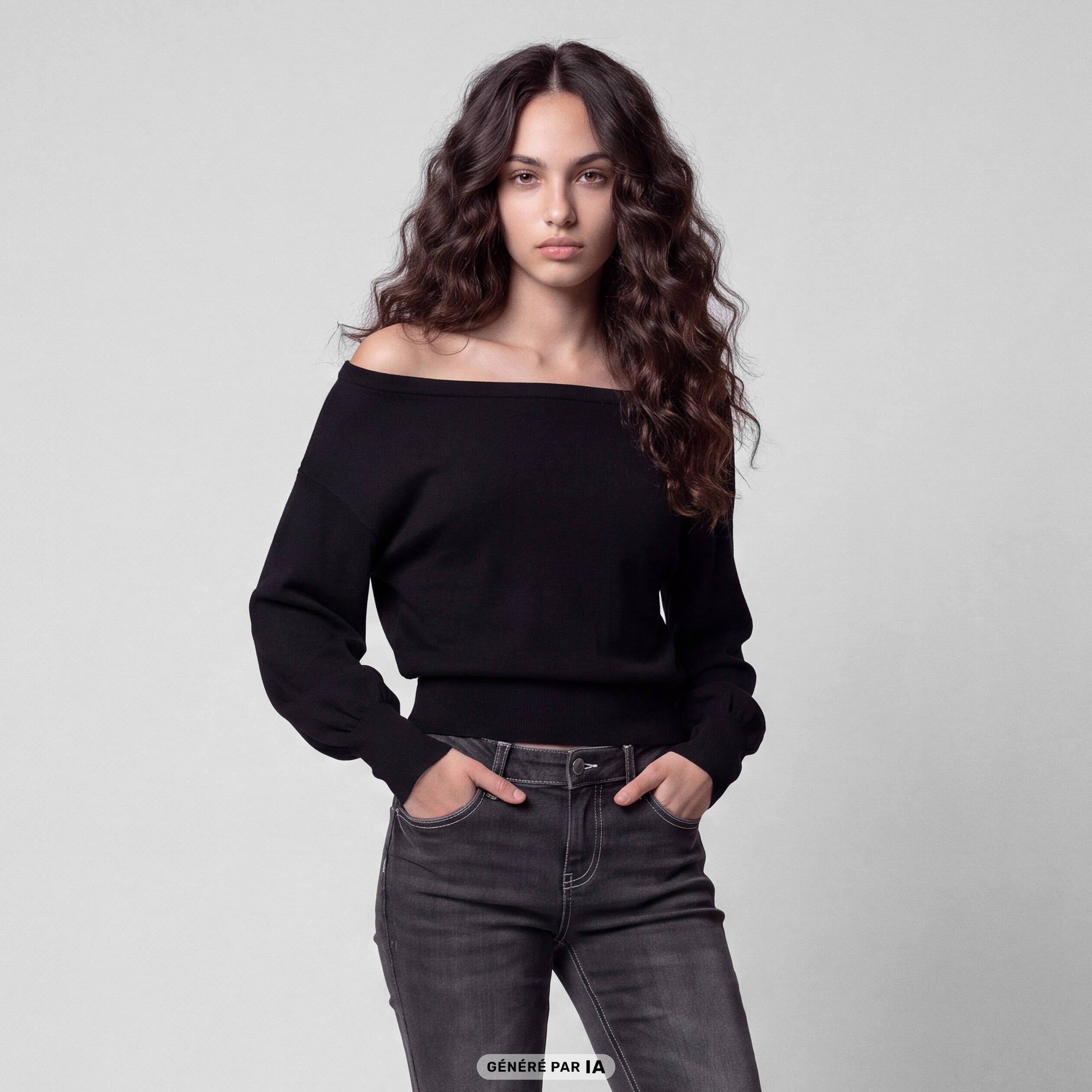 Pull oversize col bardot manches longues noir