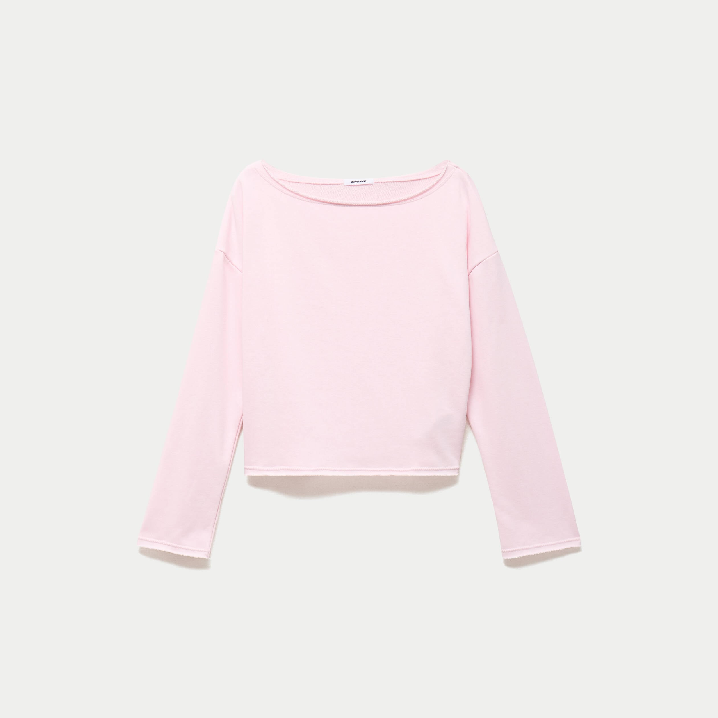 Sweat oversize cropped col bateau rose clair ado