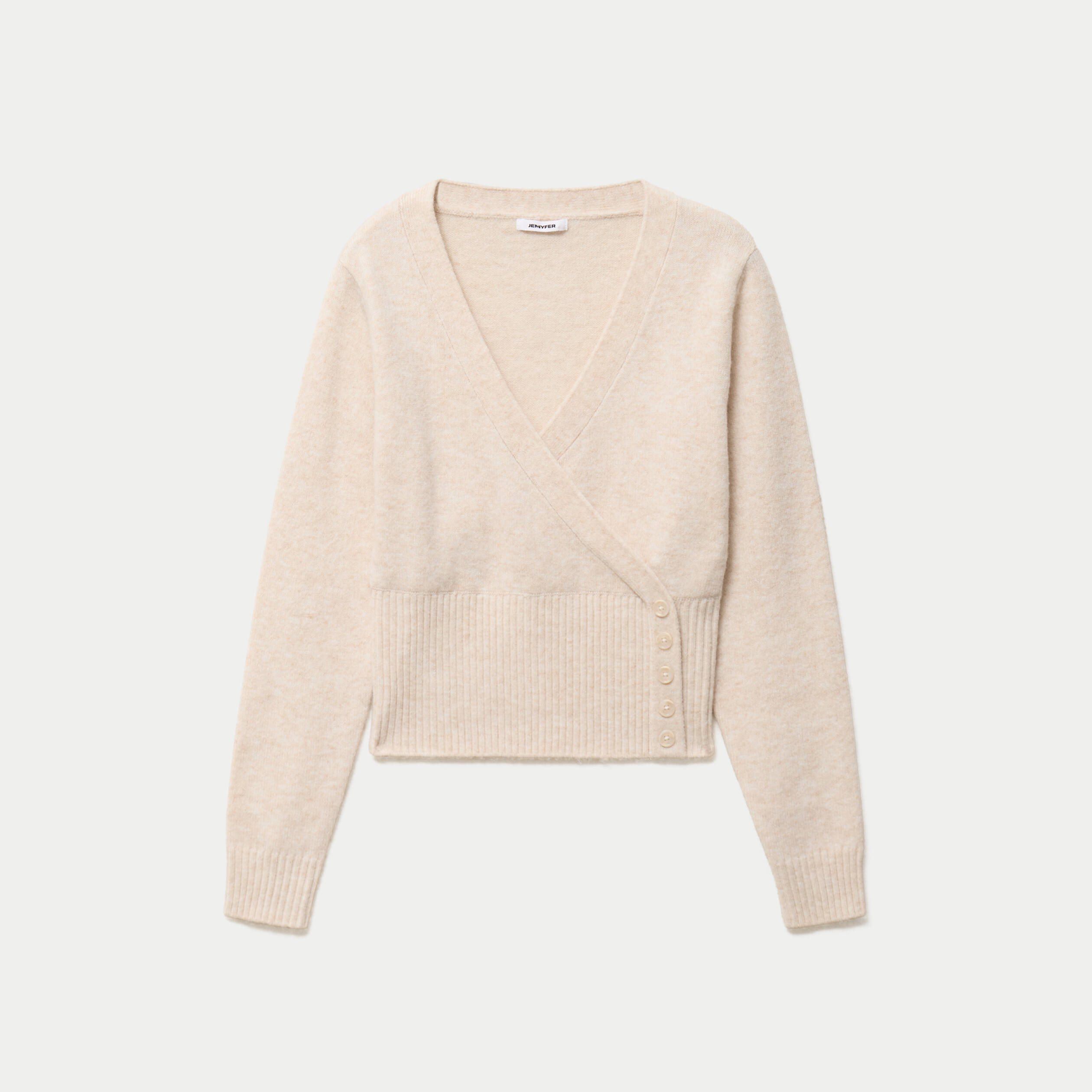 Pull col v manches longues beige