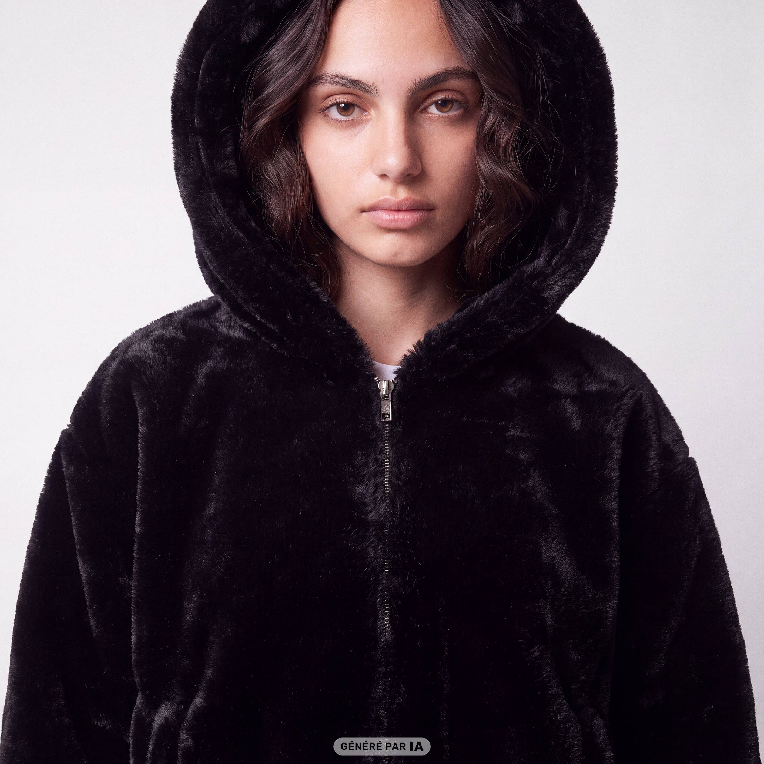 Blouson capuche fausse fourrure noir