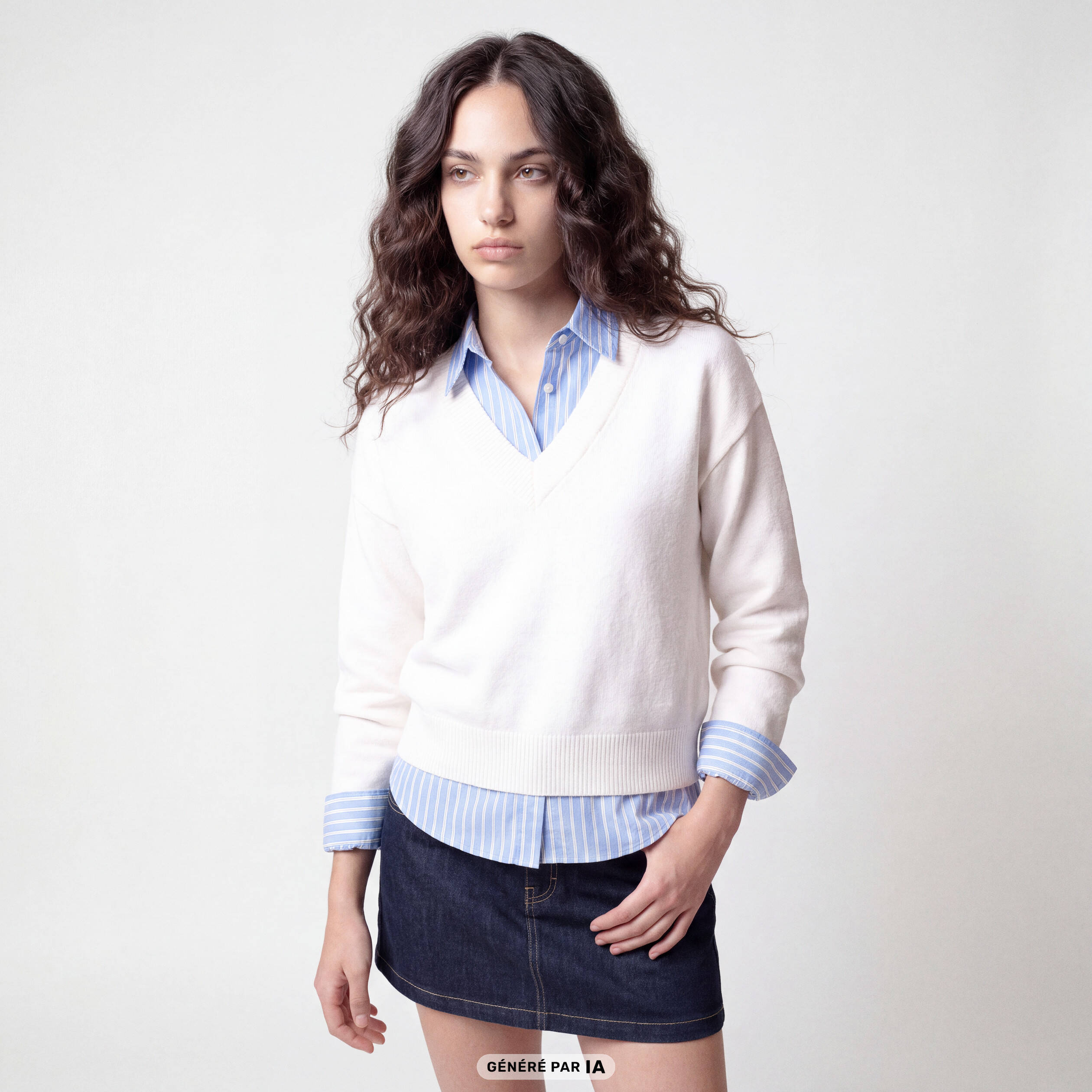 Pull ajust&eacute; d&eacute;collet&eacute; manches longues ecru