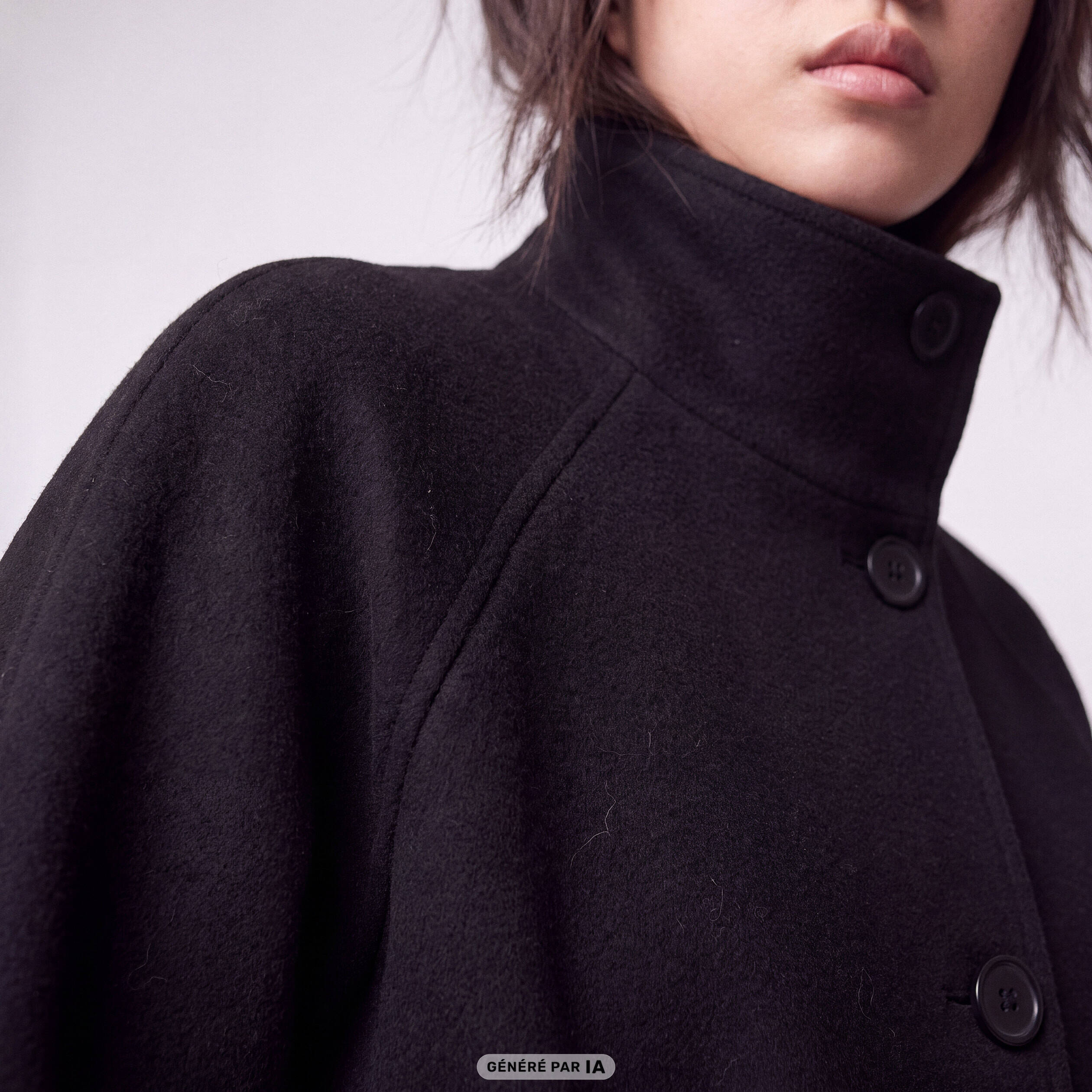 Manteau droit court col montant noir