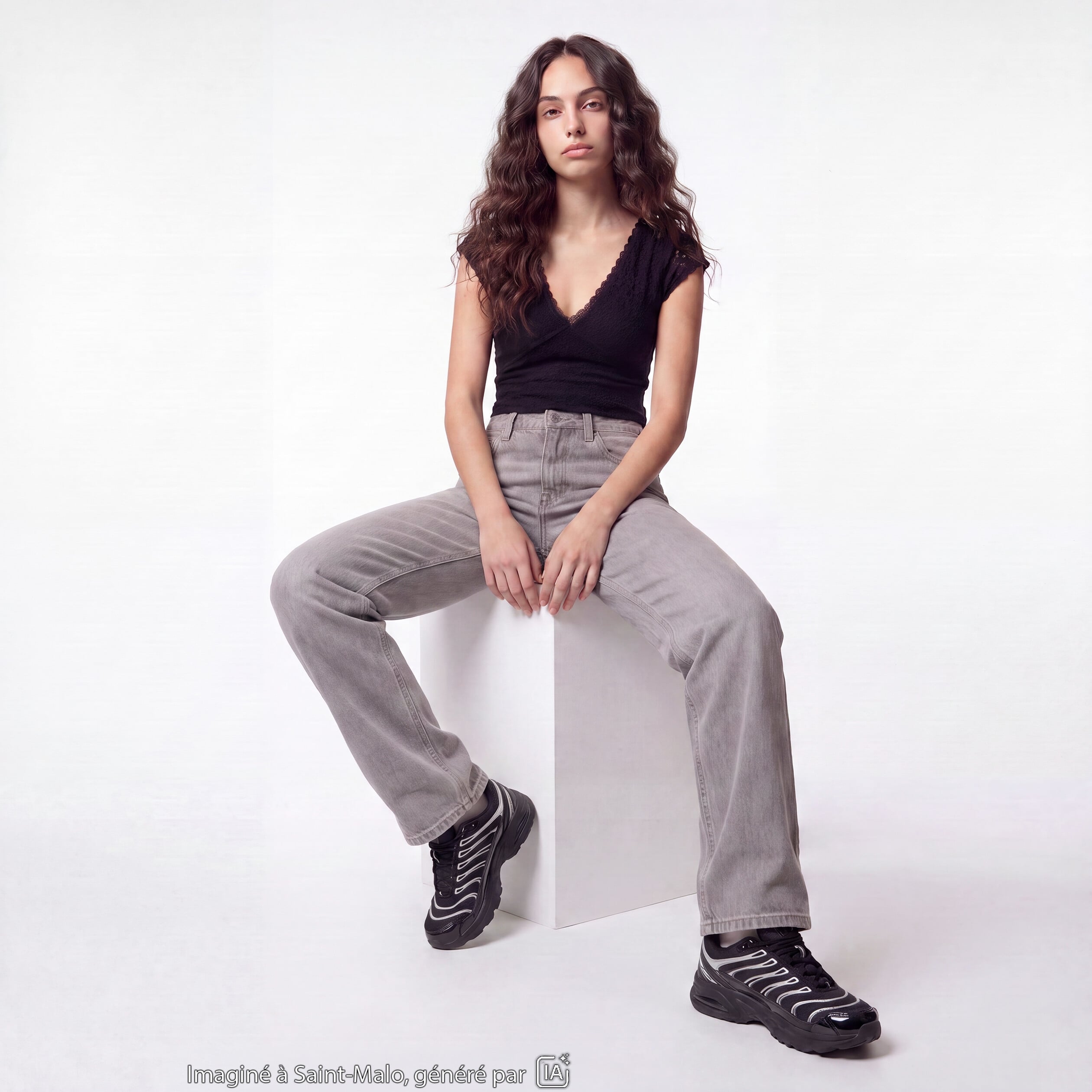 Jean Lenny wide leg taille standard denim gris