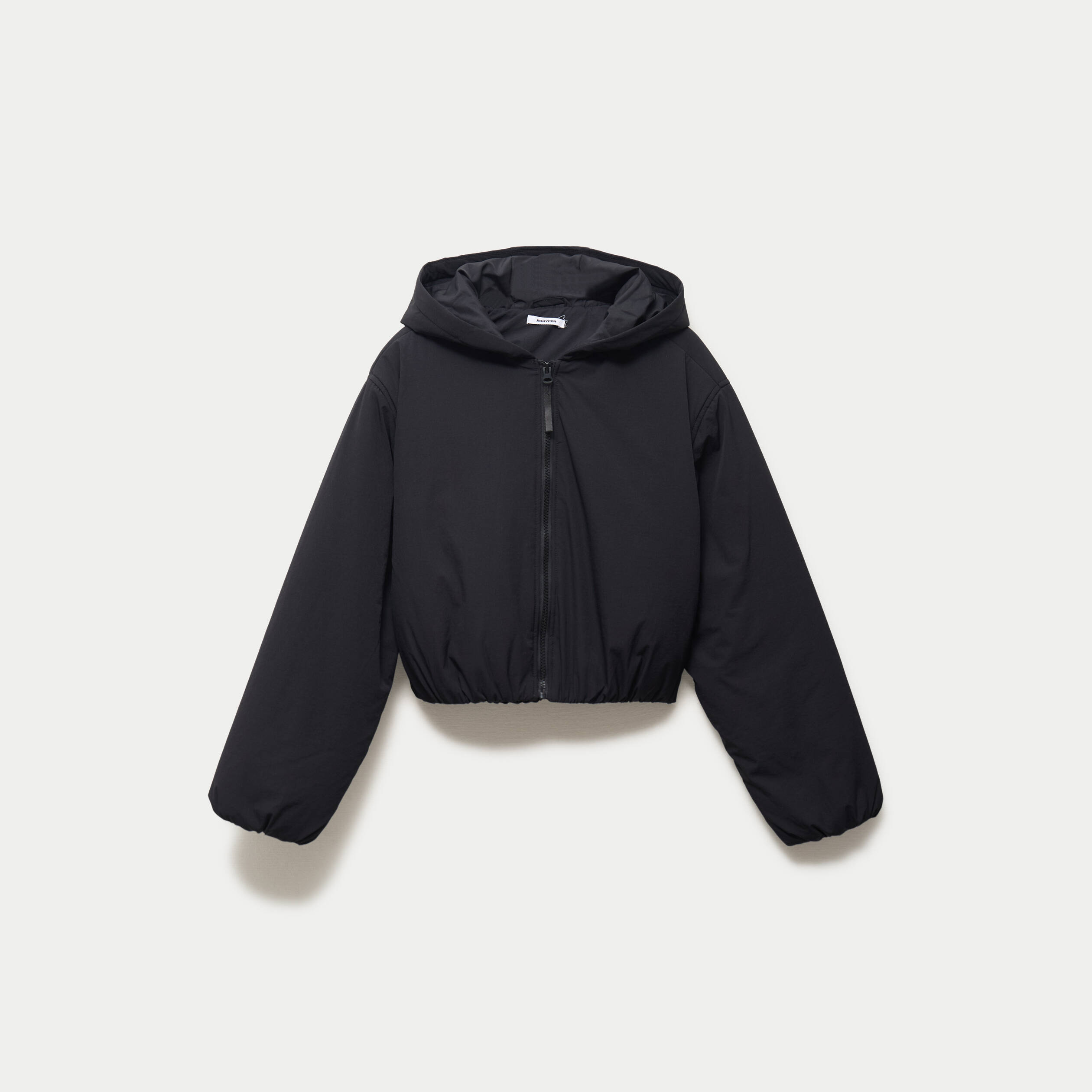Blouson cropped &agrave; capuche bas resserr&eacute; noir