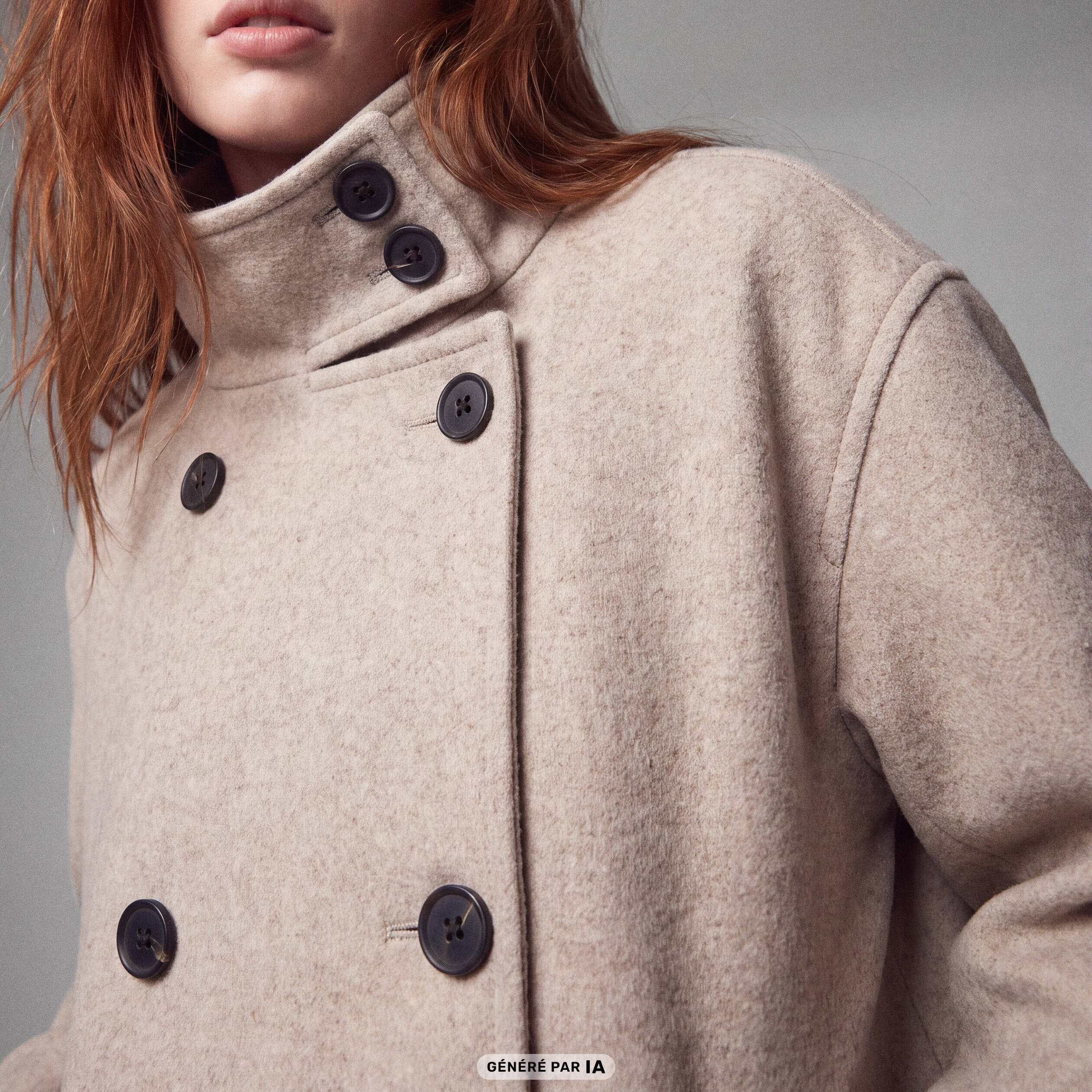 Caban oversize court col montant beige