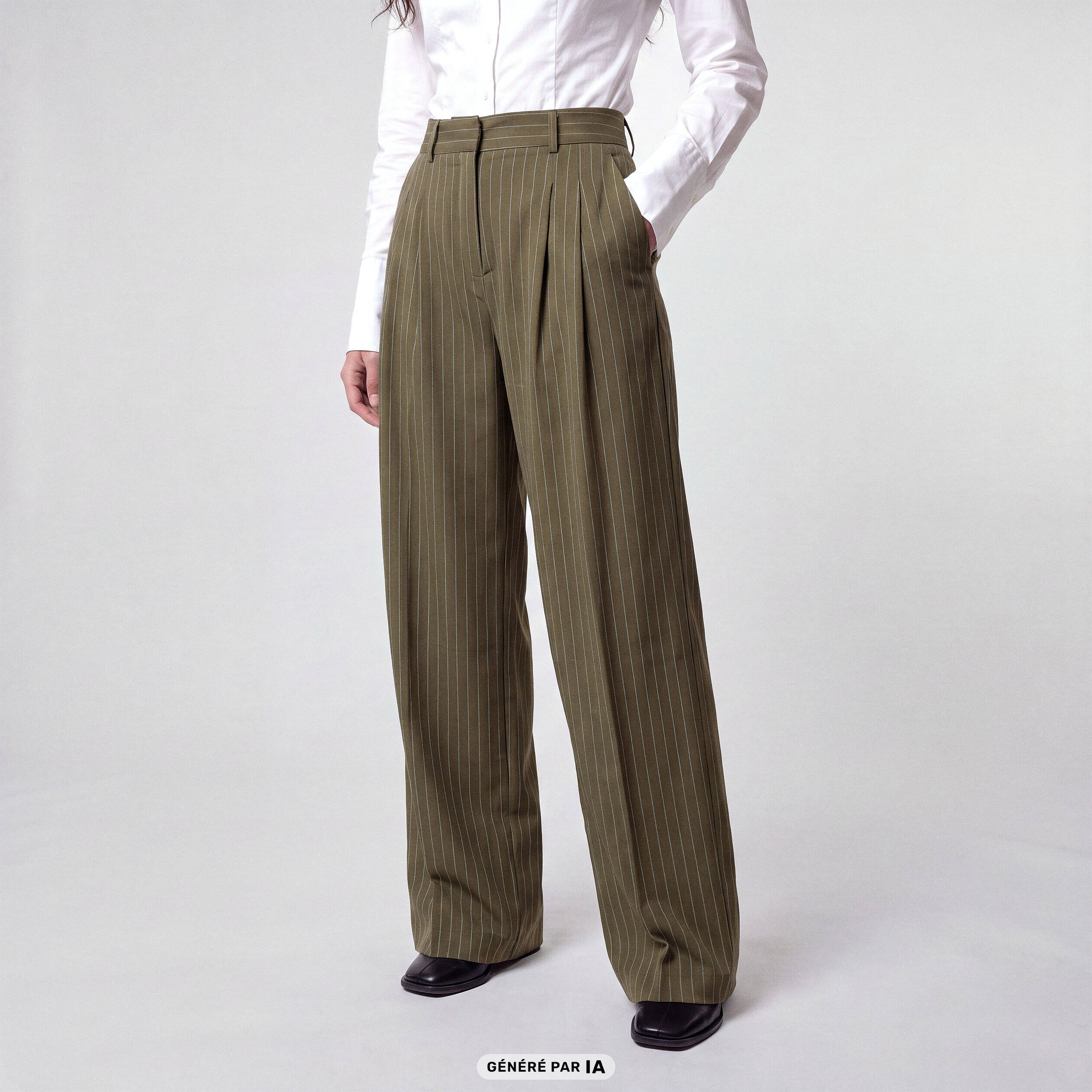 Pantalon coupe large taille standard vert kaki