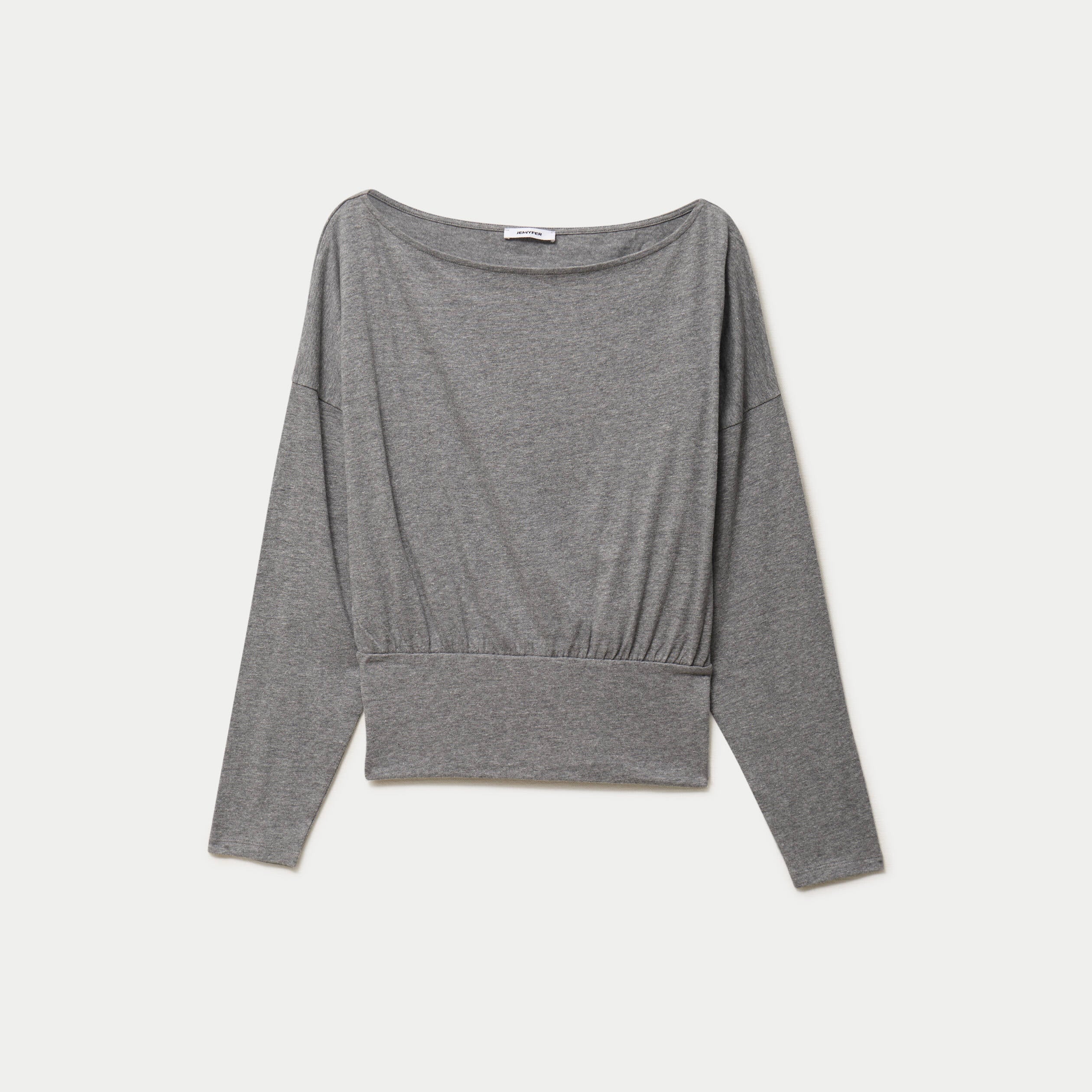 Top col bateau manches longues gris fonc&eacute;