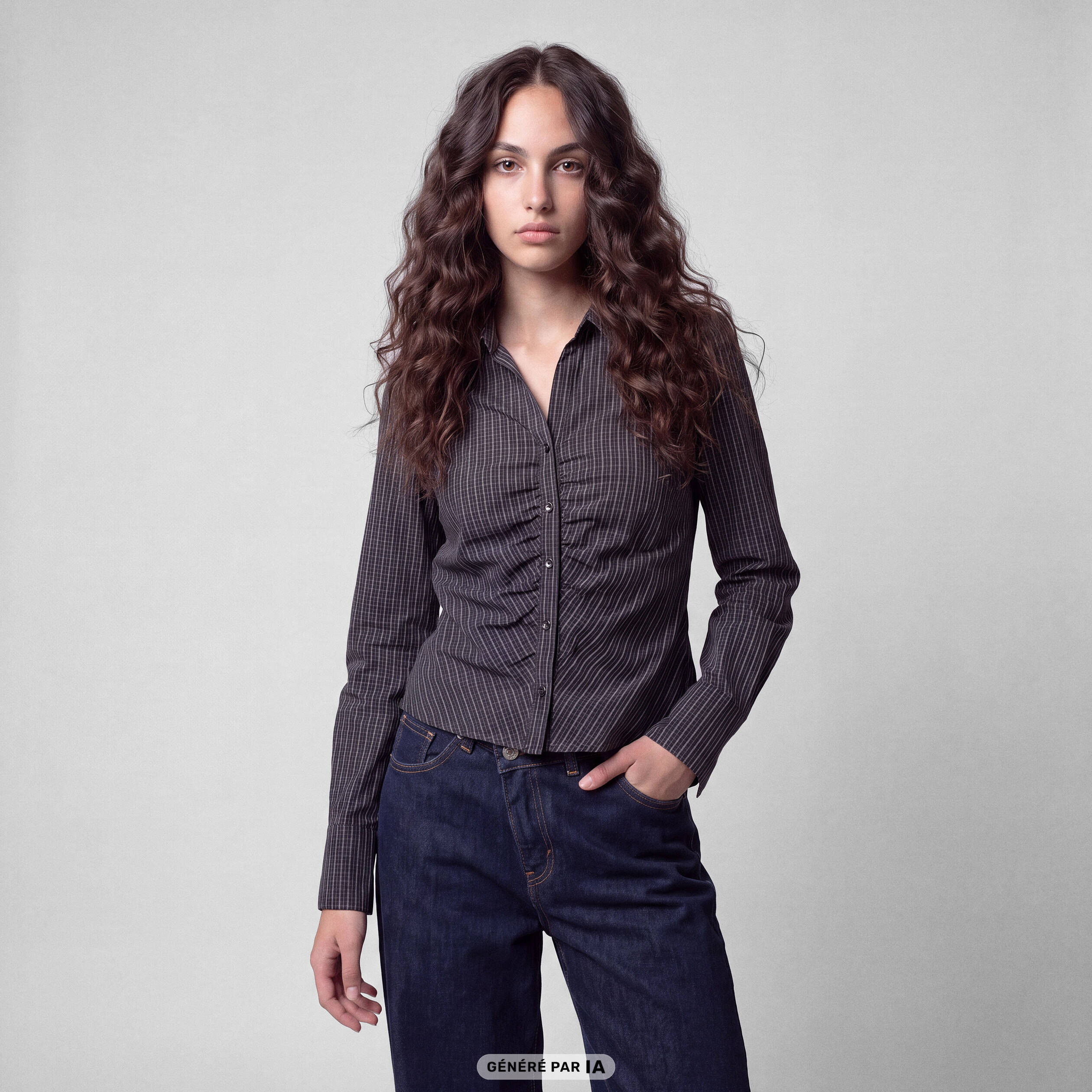 Chemise cintr&eacute;e manches longues noir
