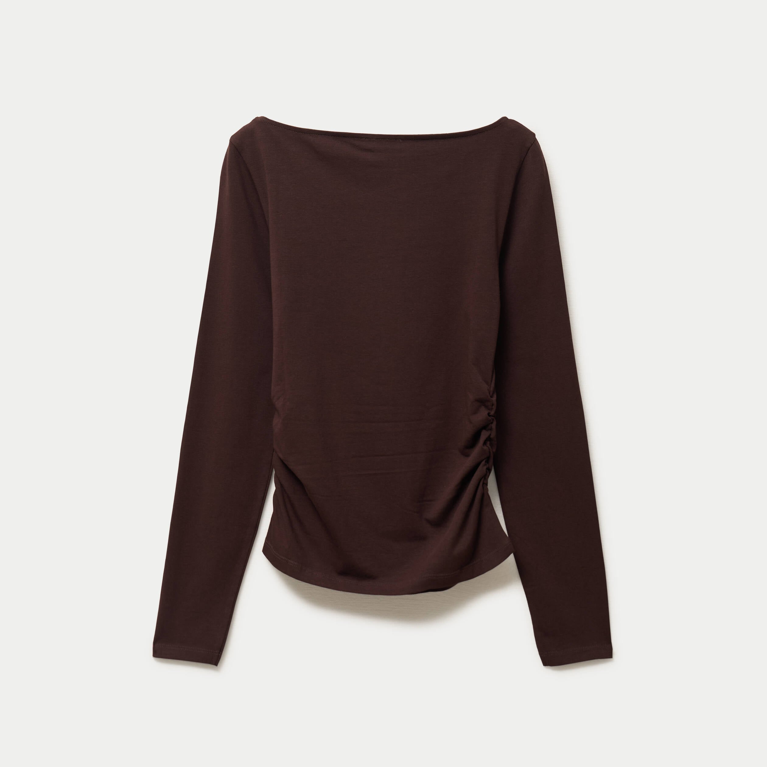 Haut droit col bateau manches longues marron fonc&eacute;