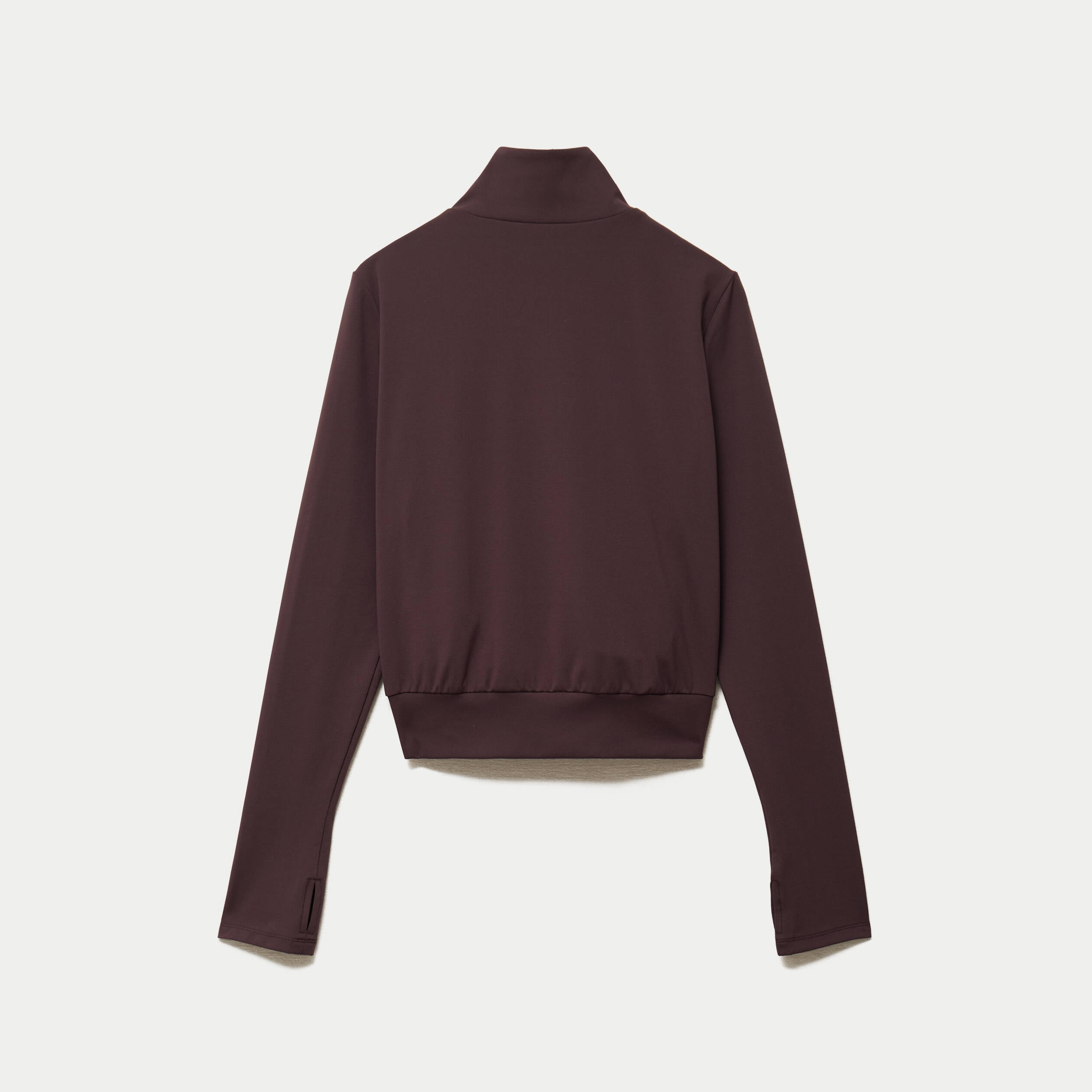 Gilet droit cropped col montant marron fonc&eacute;