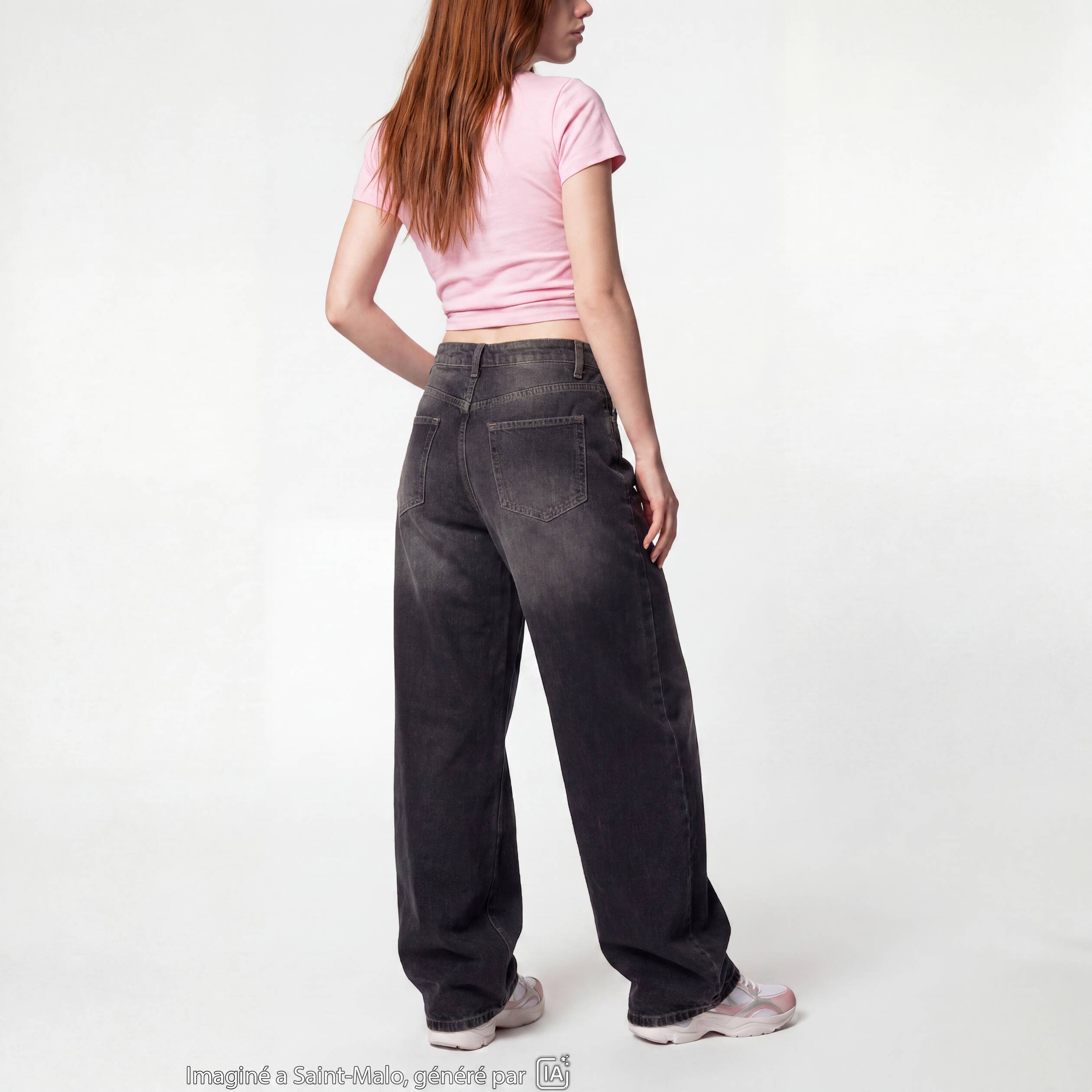 Jean loose taille basse denim noir ado