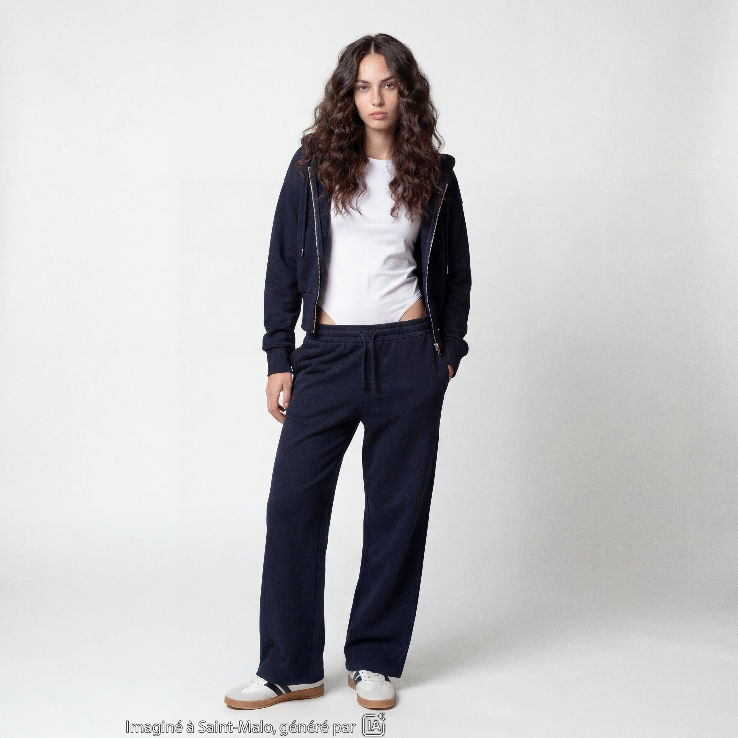 Jogging large en maille bleu marine