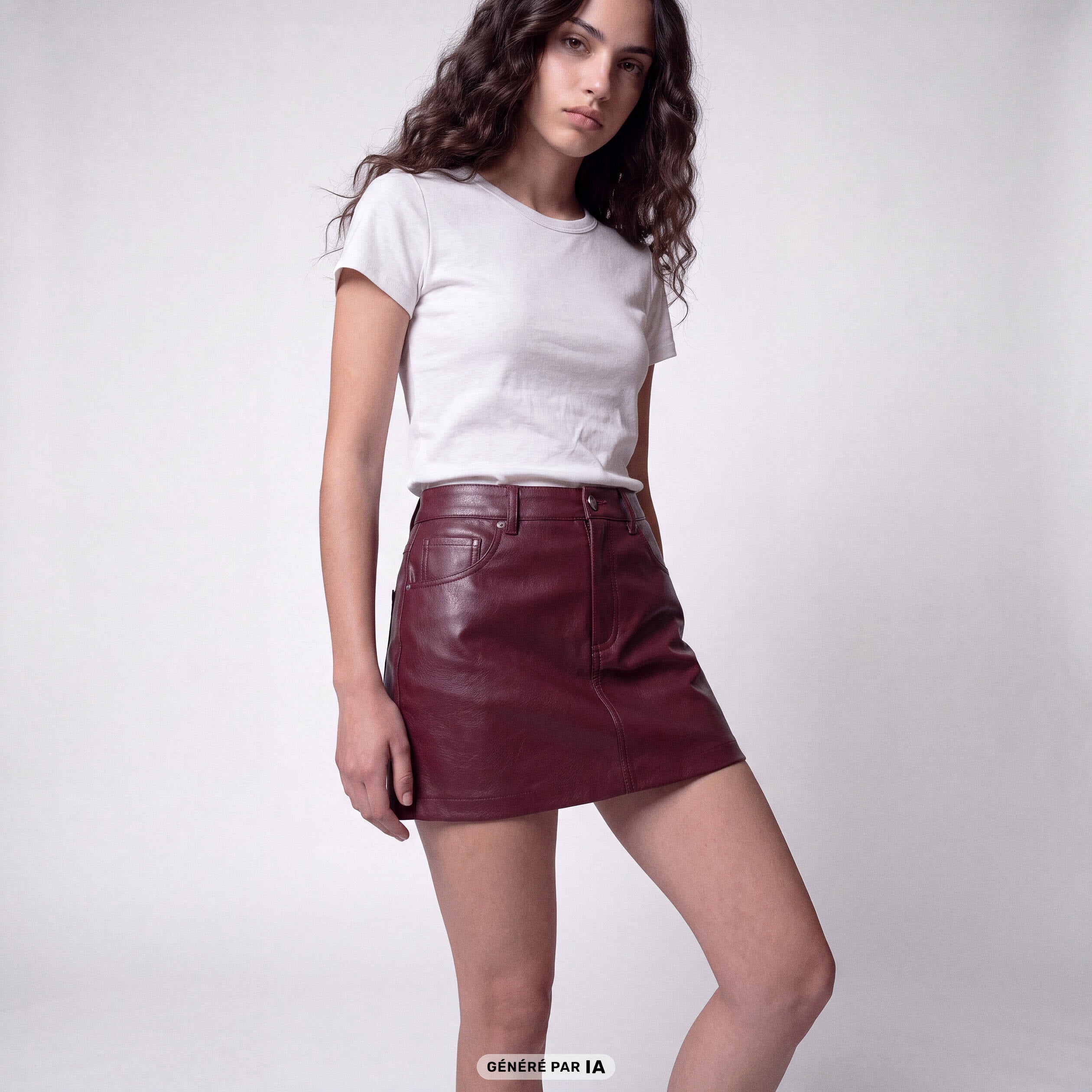 Jupe-short en similicuir bordeaux
