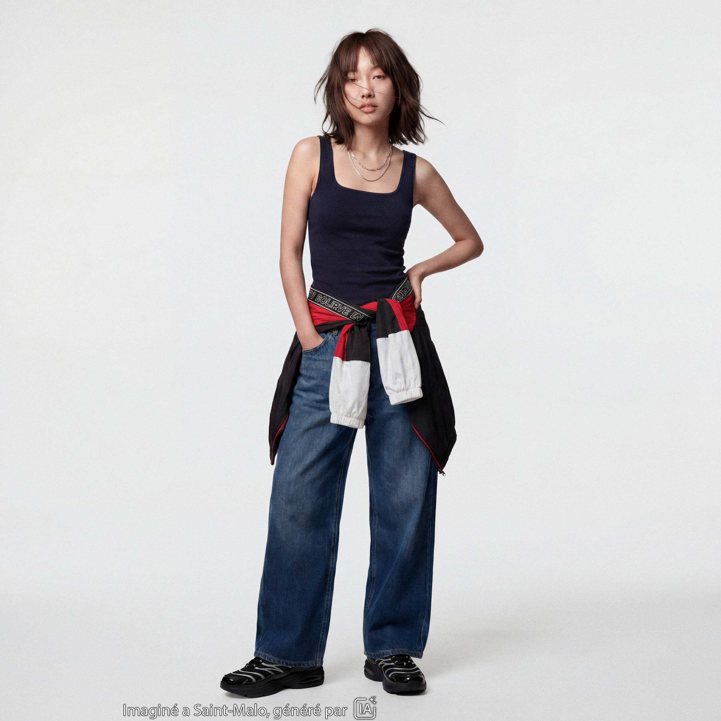 Jean loose taille basse denim brut ado