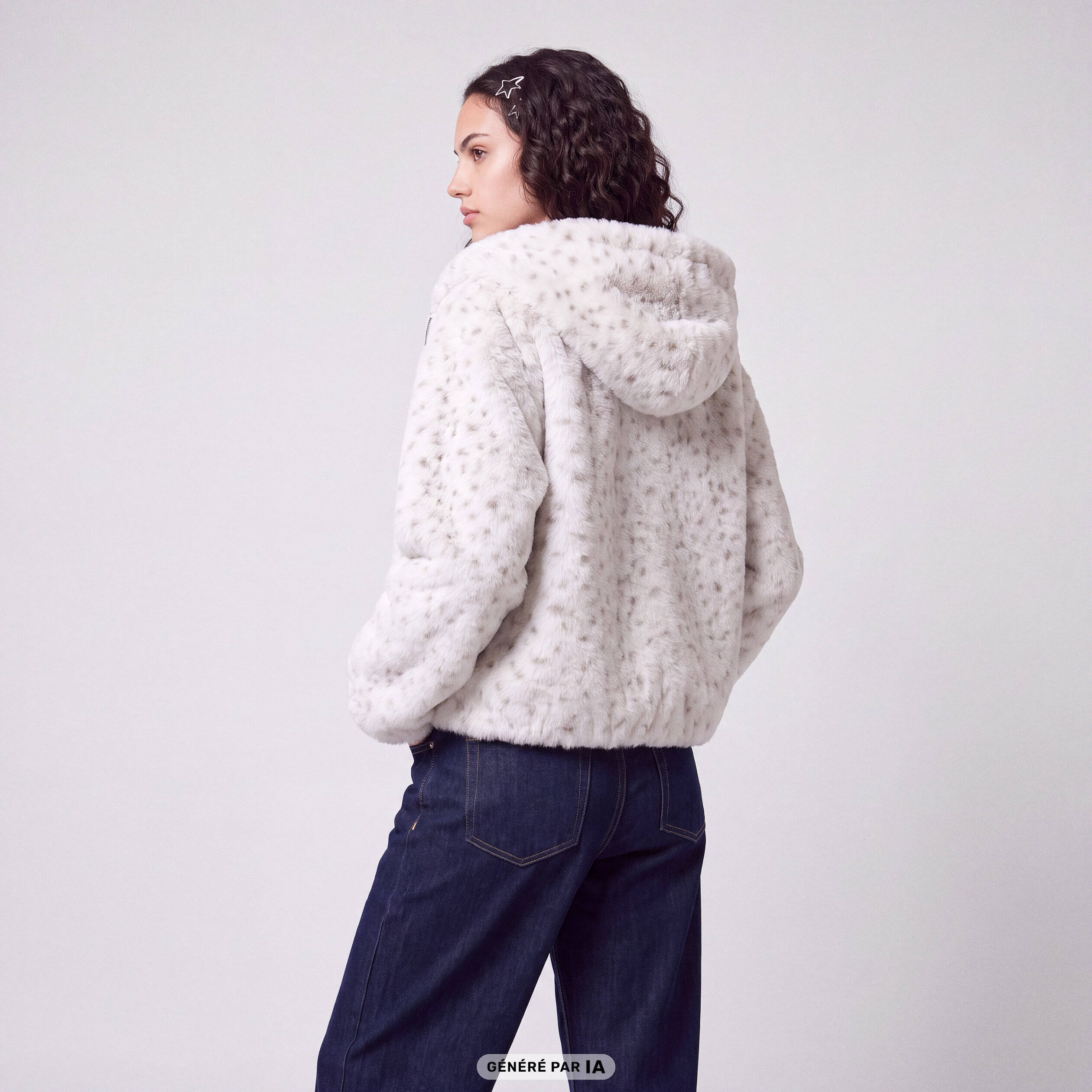Blouson capuche fausse fourrure beige fonce