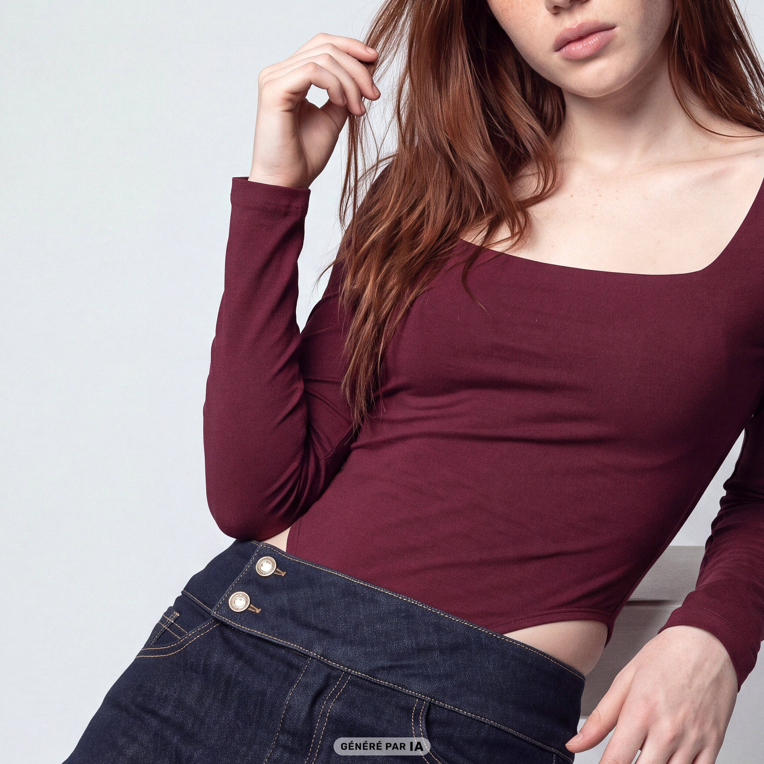 Body ajust&eacute; d&eacute;collet&eacute; manches longues bordeaux