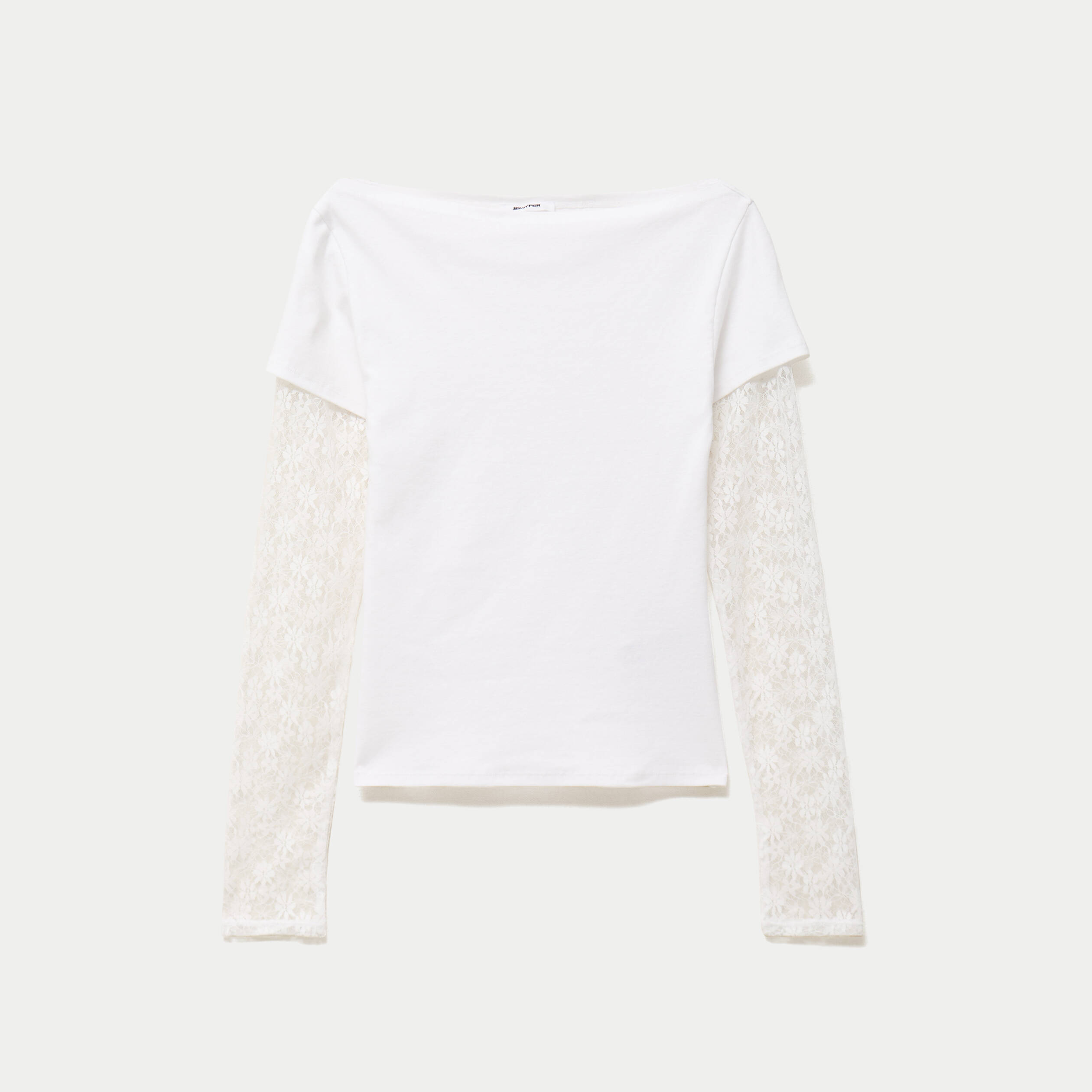 Haut double col bateau manches longues blanc