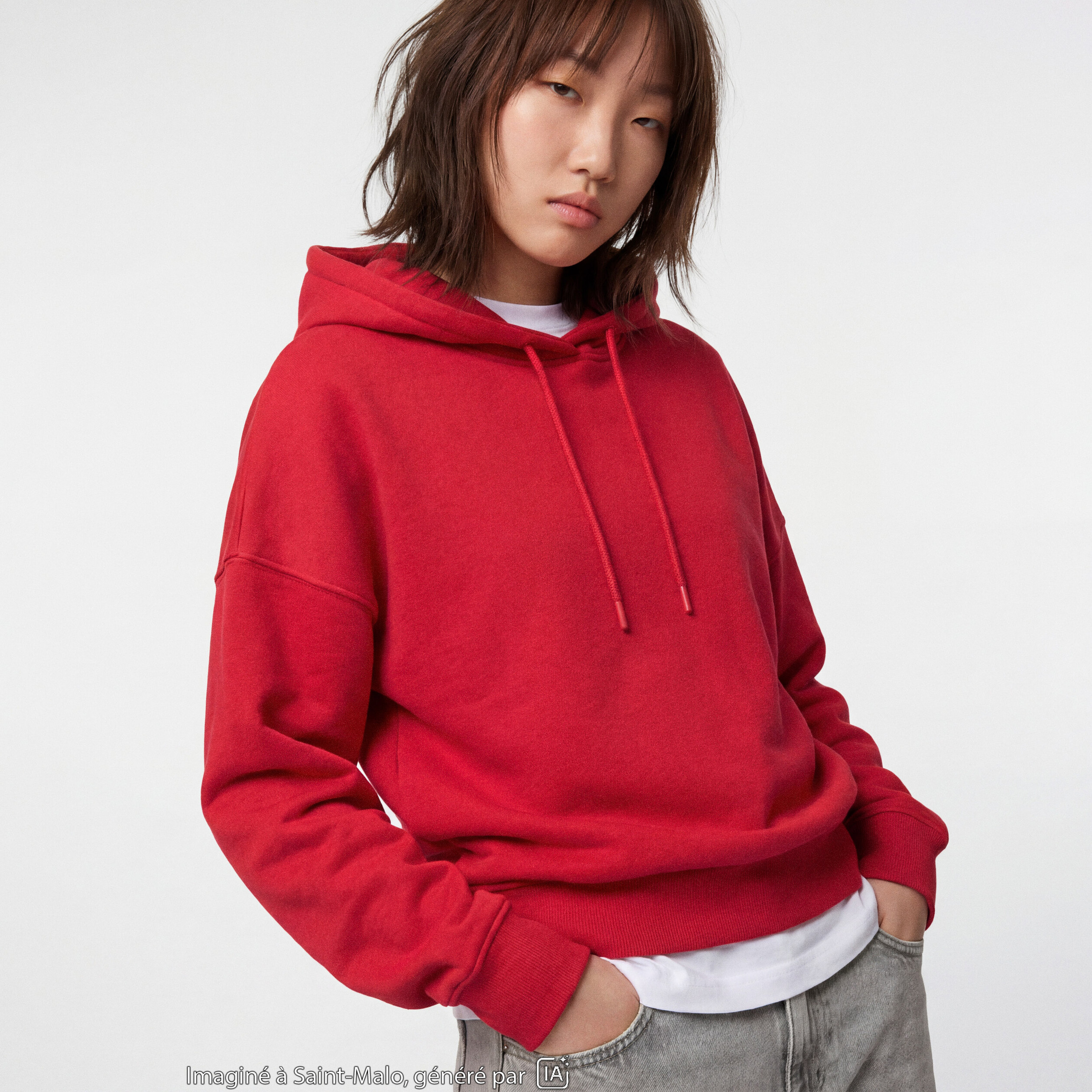 Sweat oversize &agrave; capuche manches longues rouge