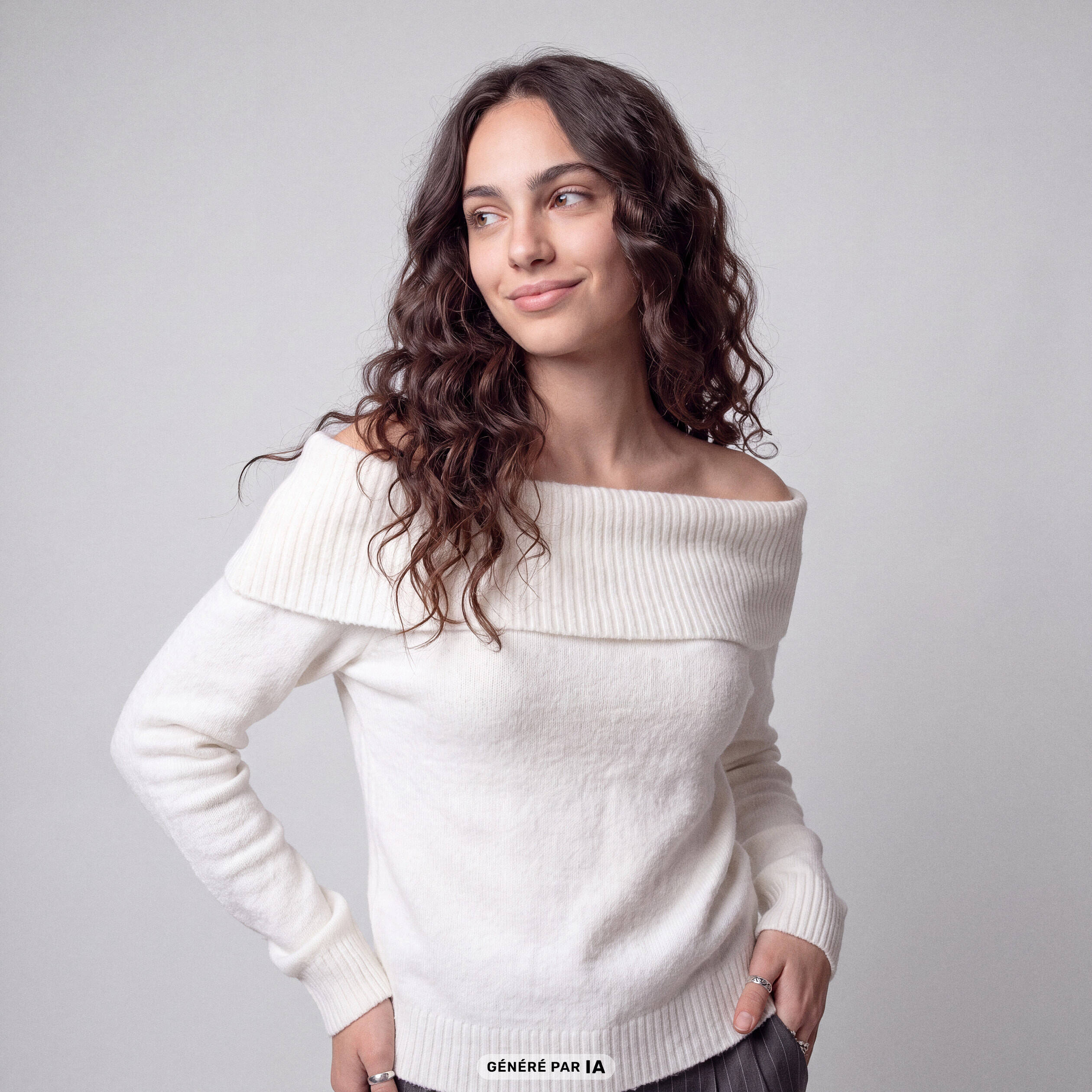 Pull col bardot manches longues ecru