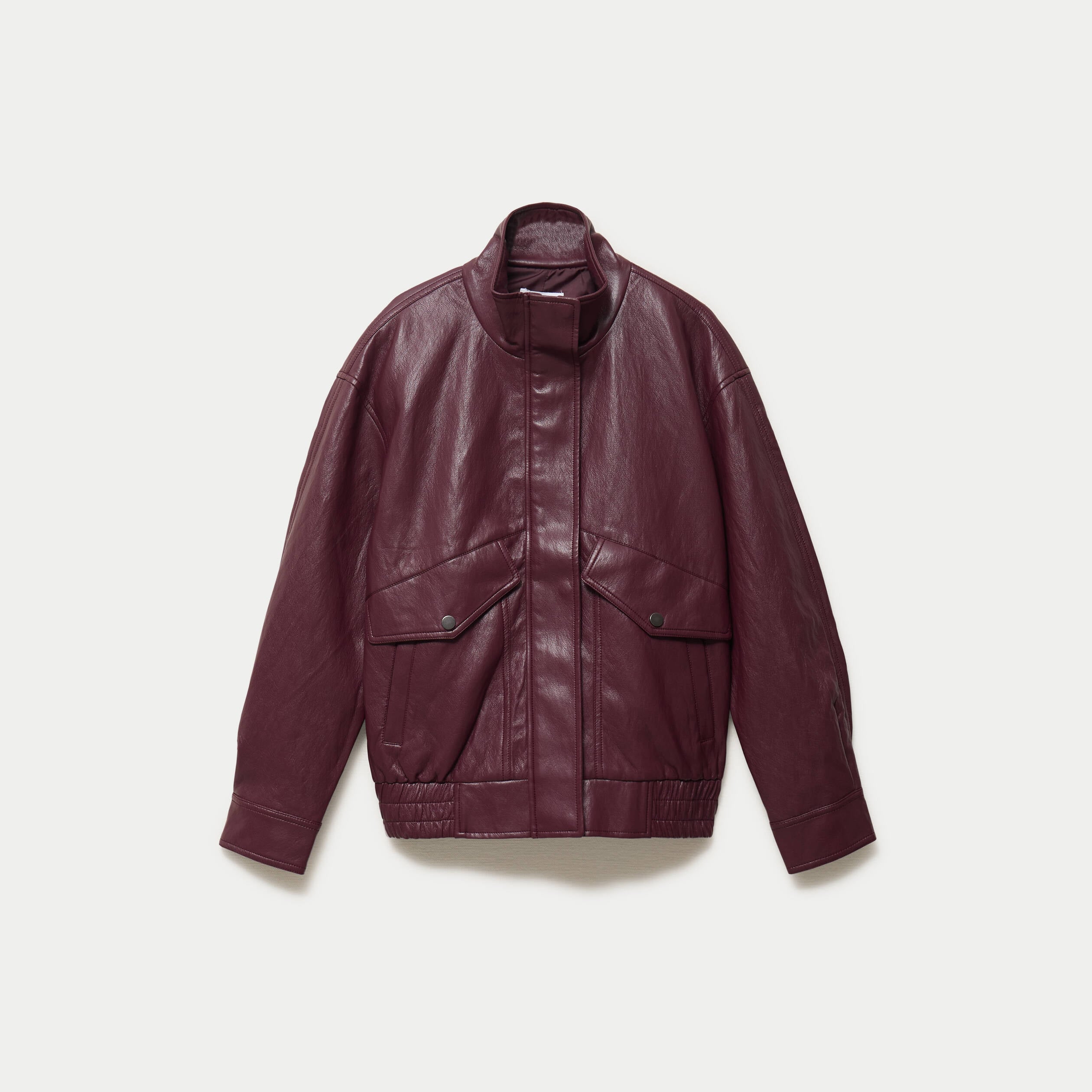 Veste oversize similicuir col biker bordeaux