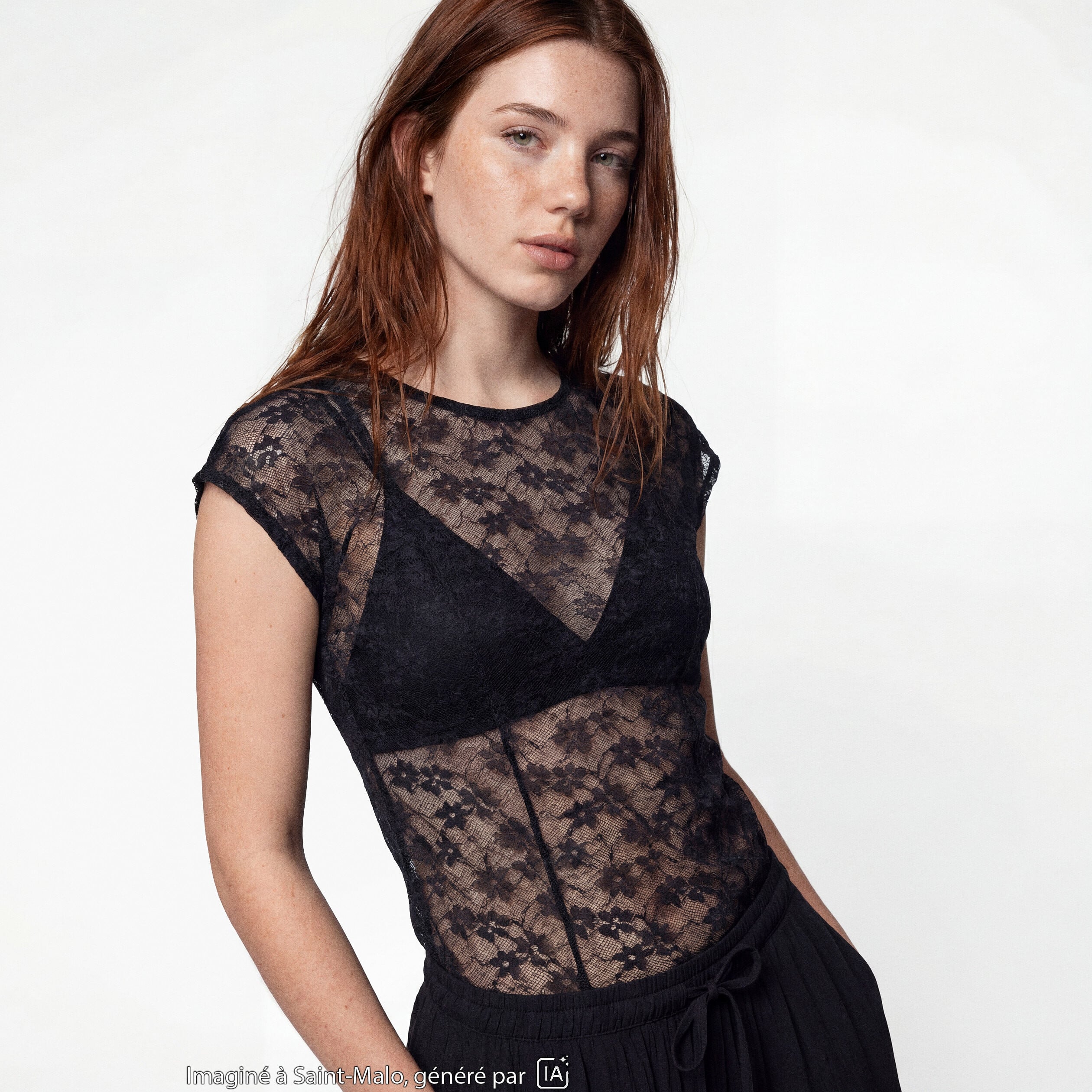 Top transparent sans manches dentelle noir
