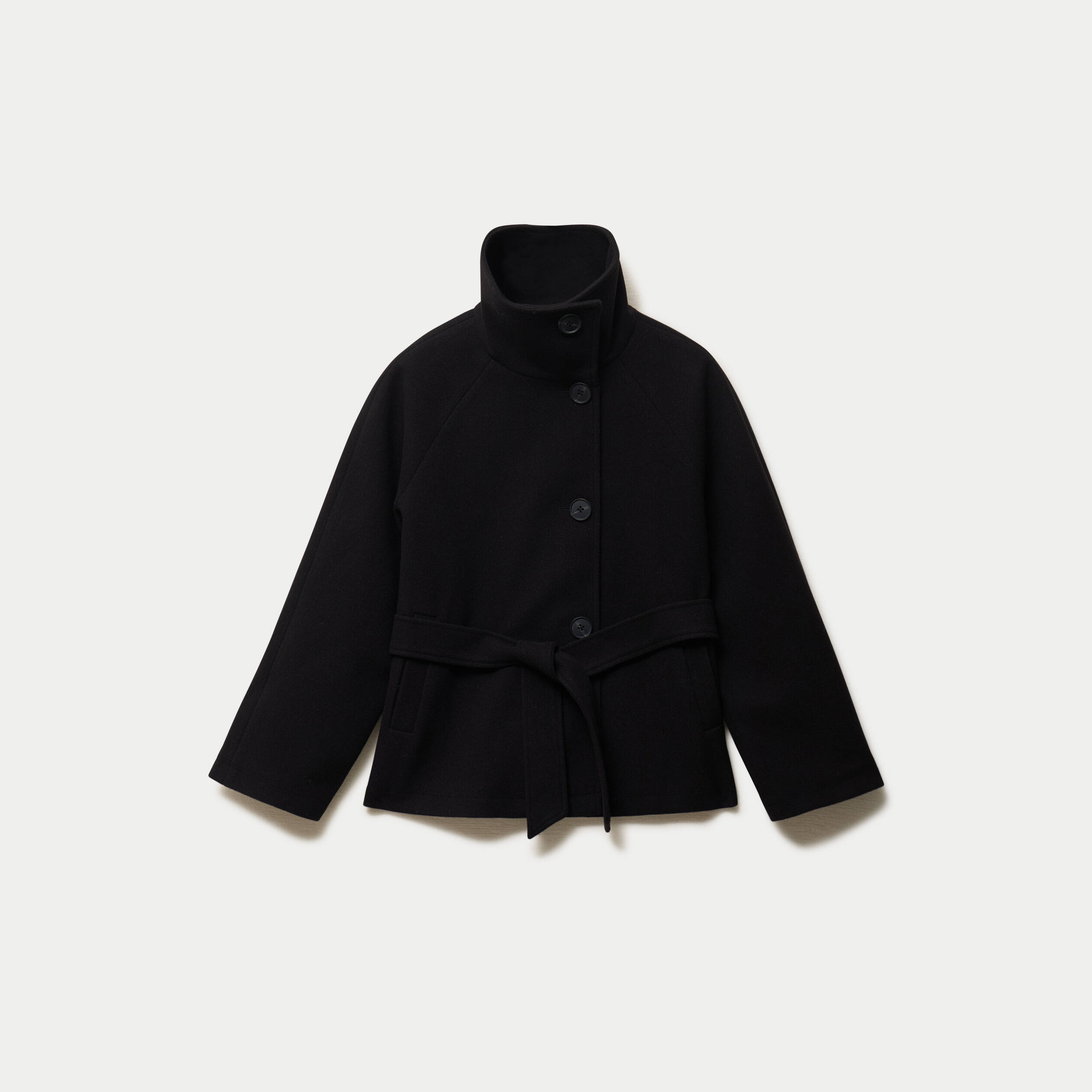 Manteau droit court col montant noir