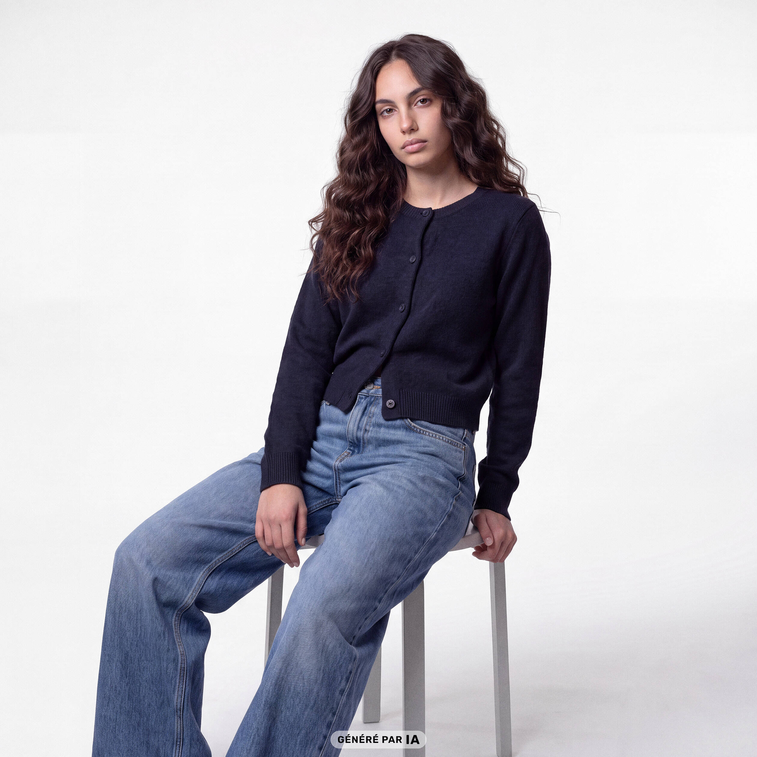 Gilet ajust&eacute; cropped manches longues bleu marine