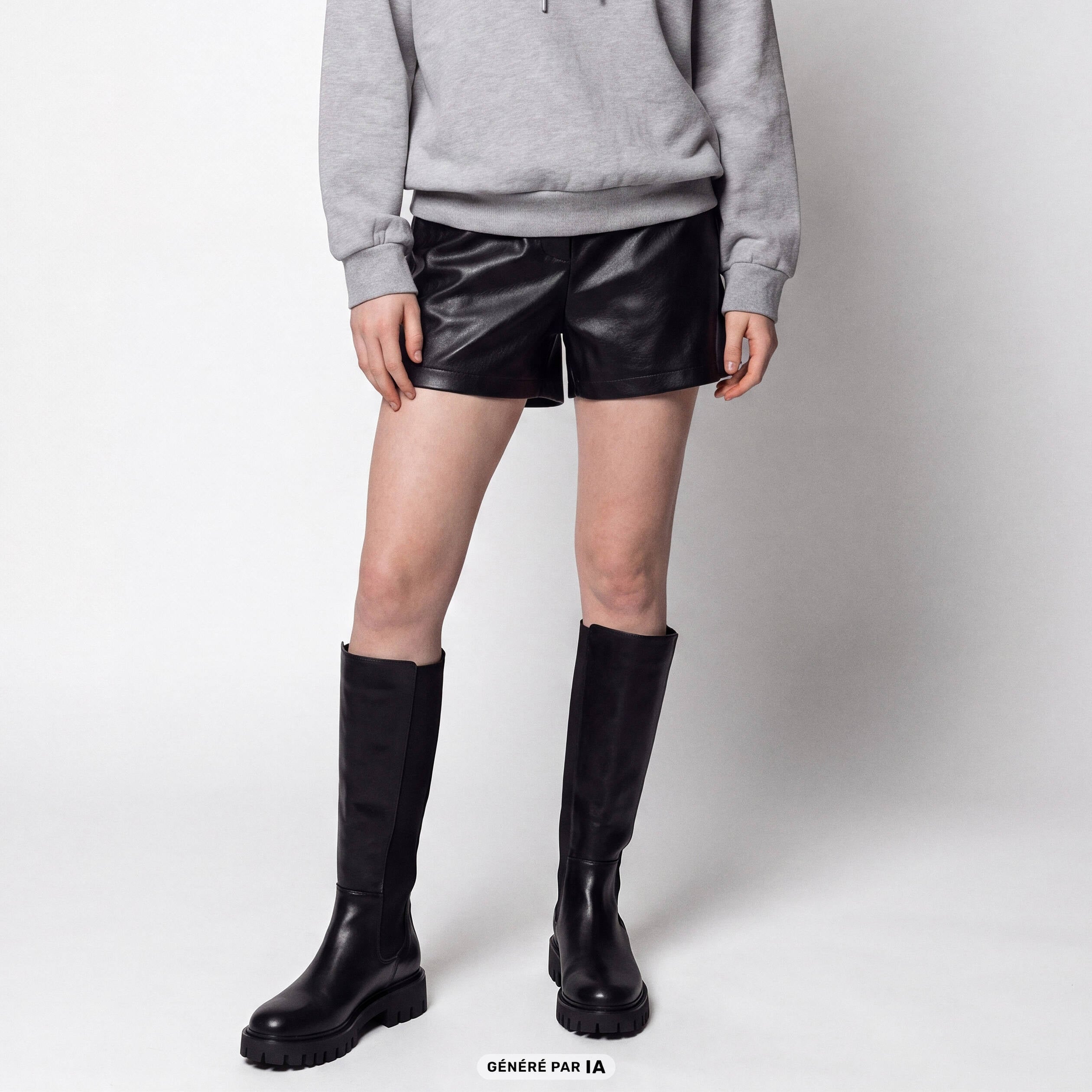 Short taille haute en similicuir noir