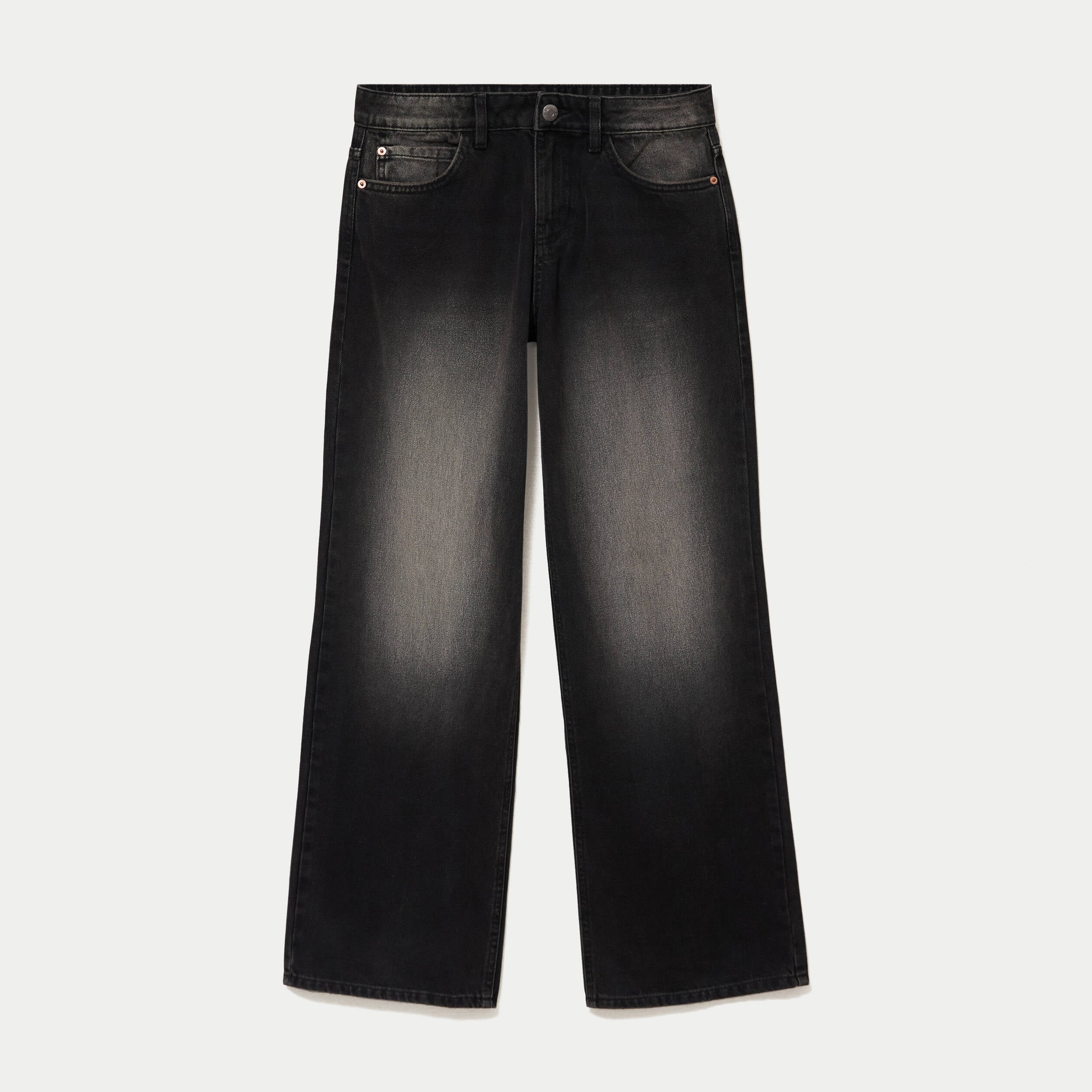 Jean wide leg taille basse denim noir ado