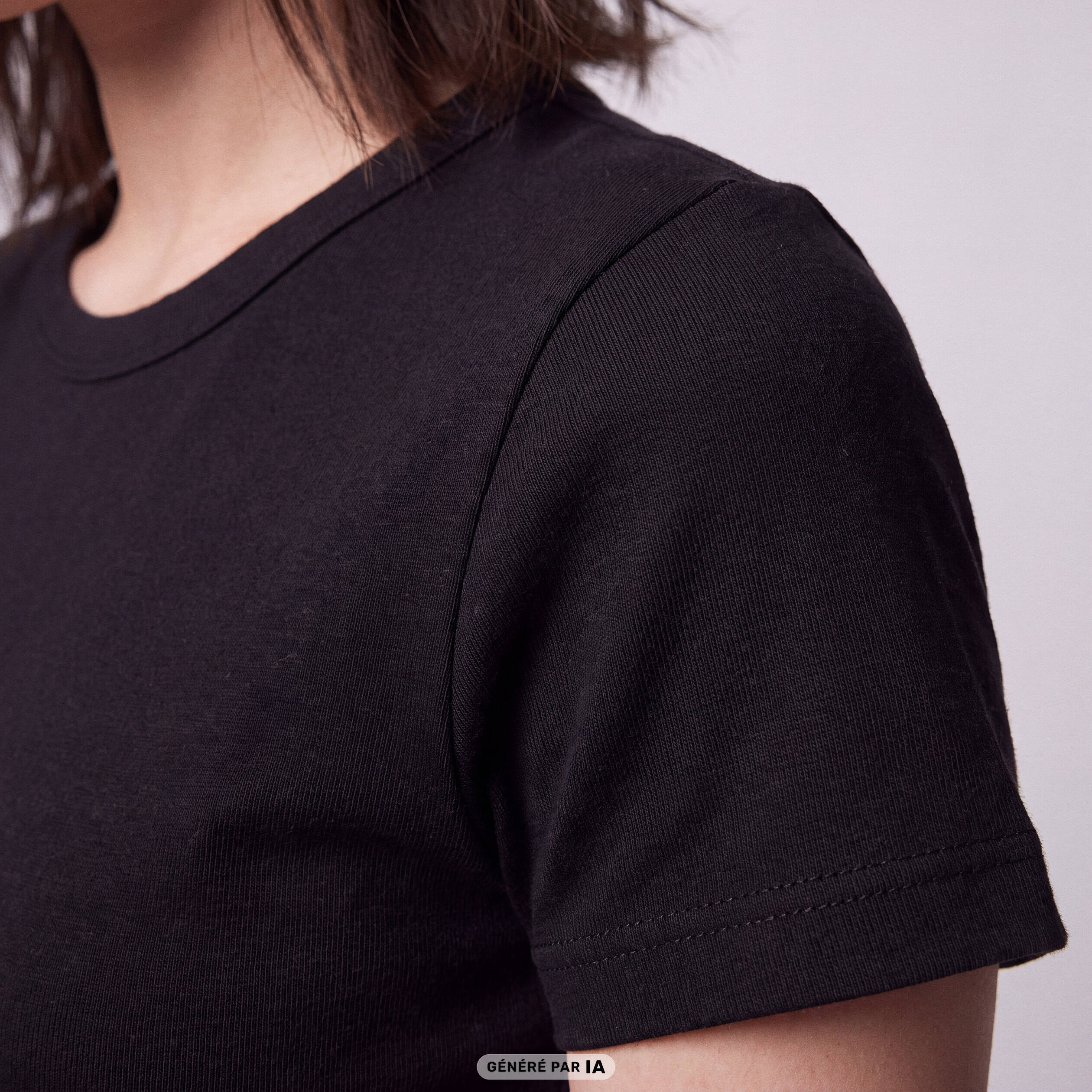 T-shirt ajust&eacute; col rond manches courtes noir