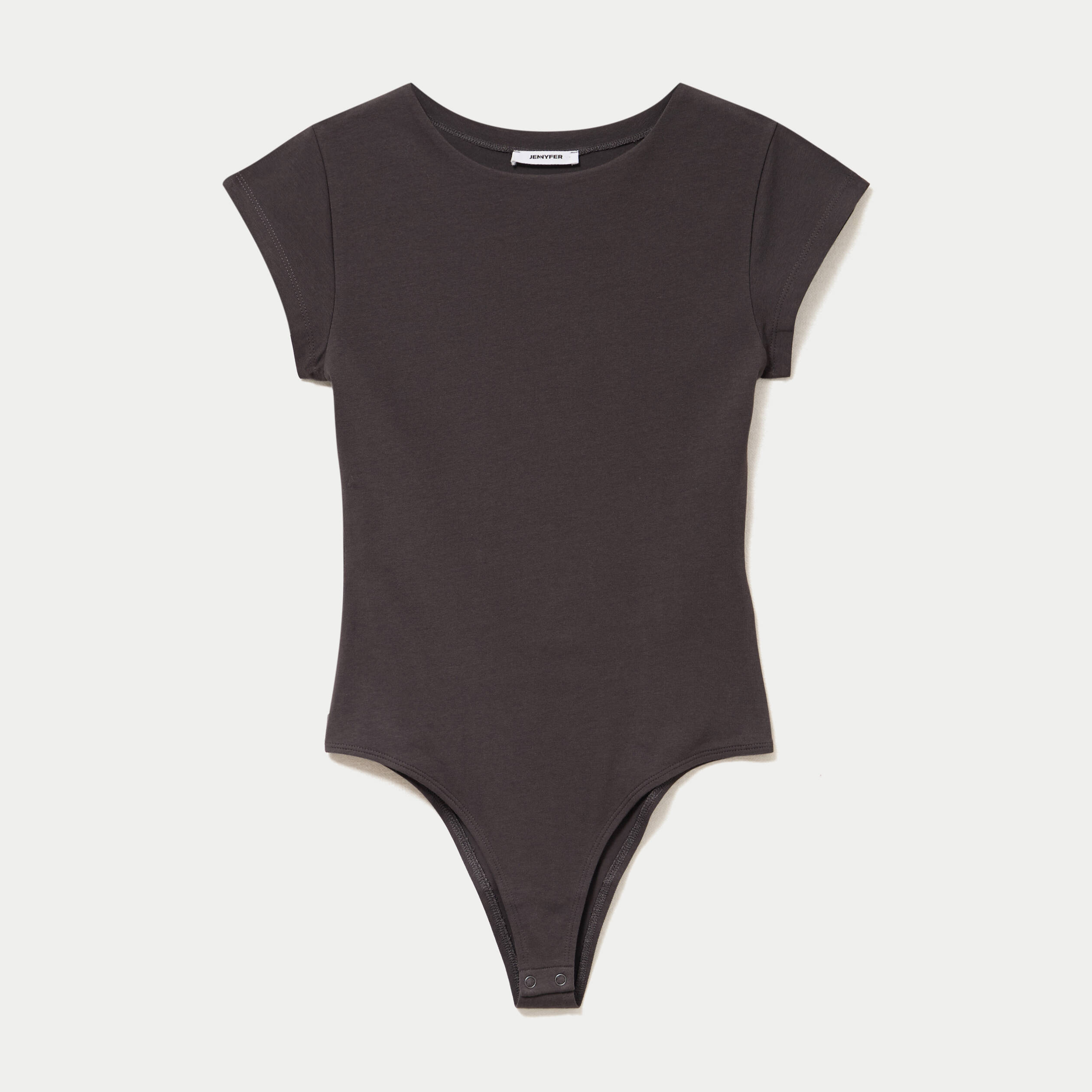 Body ajust&eacute; col rond manches courtes gris
