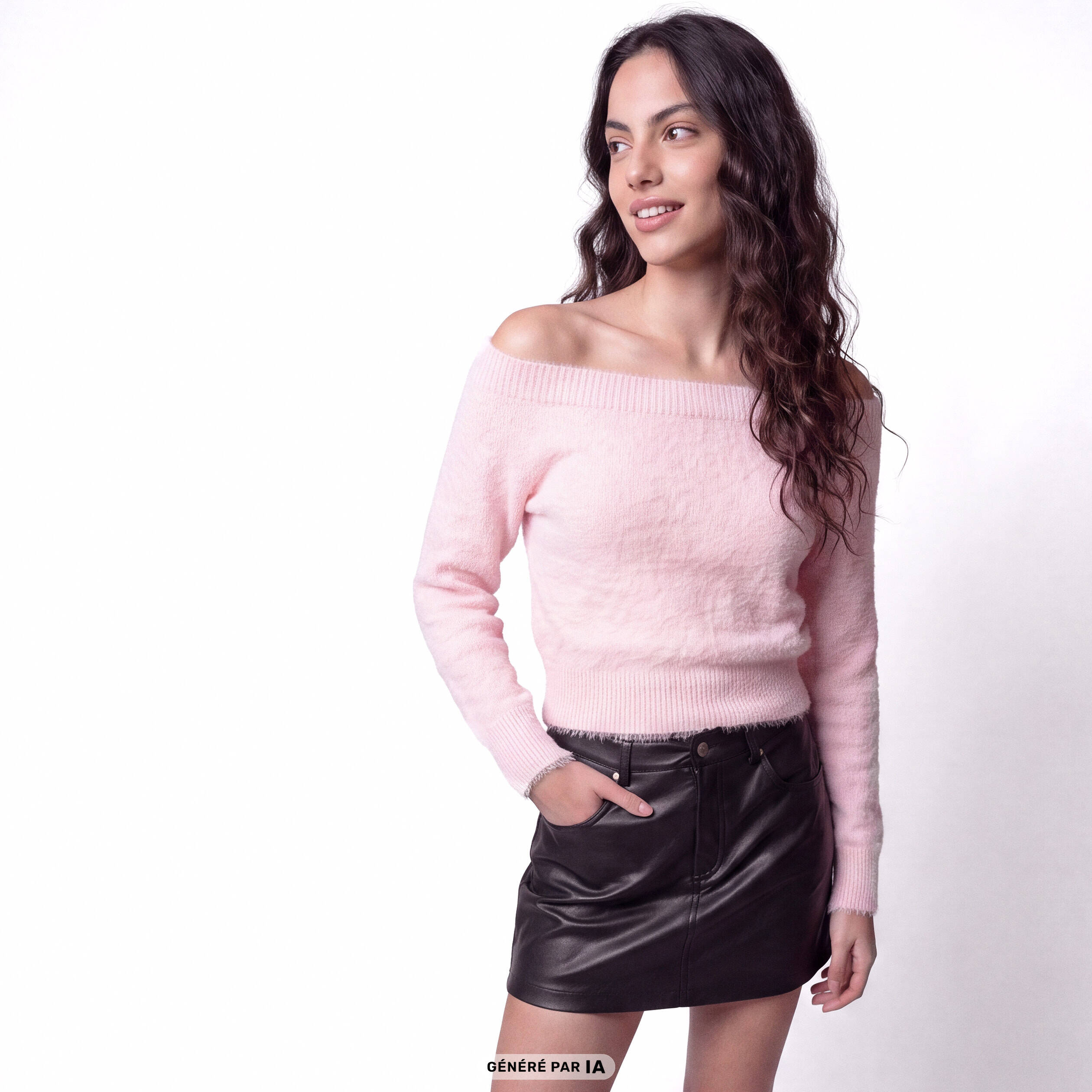 Pull ajust&eacute; manches longues col bateau rose clair