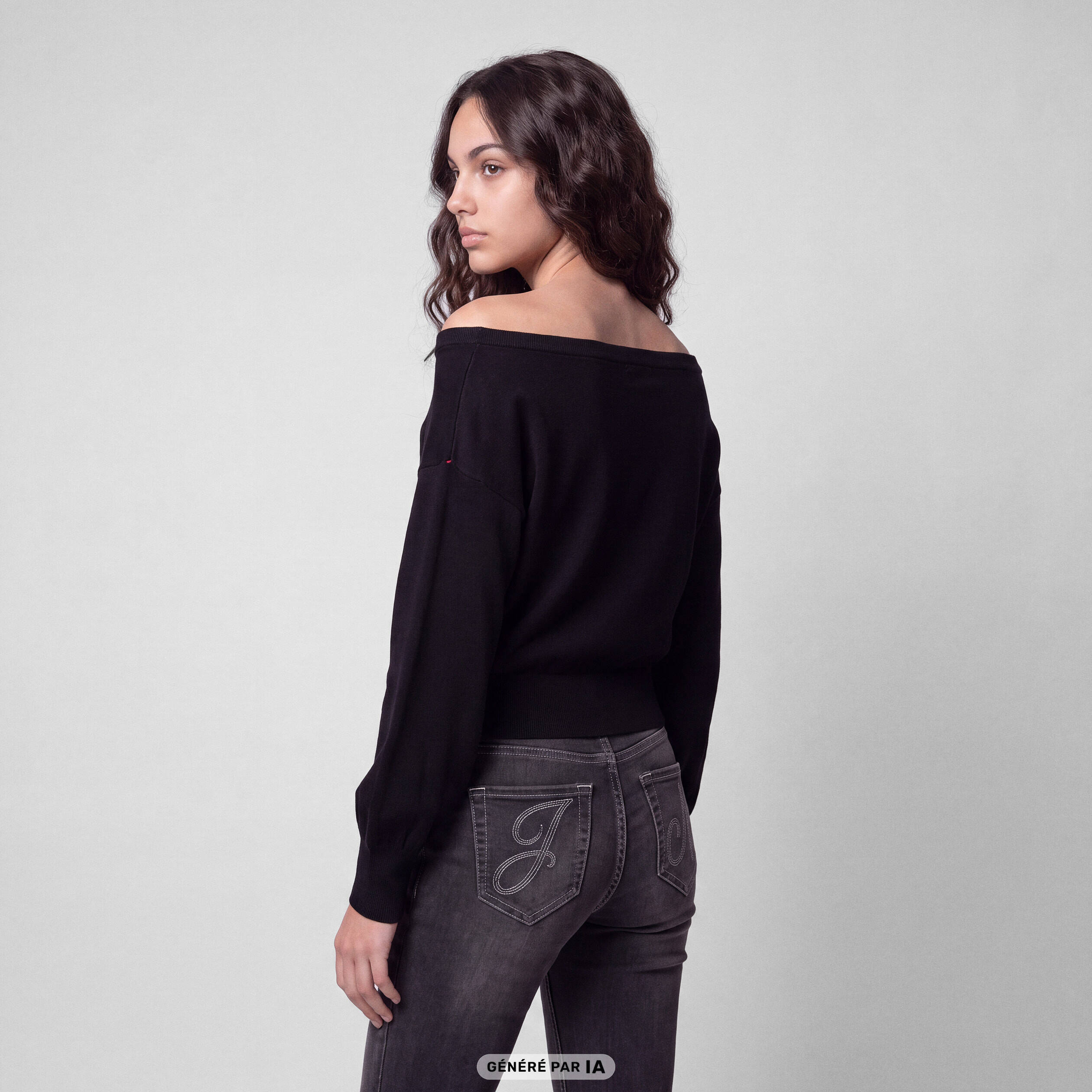 Pull oversize col bardot manches longues noir