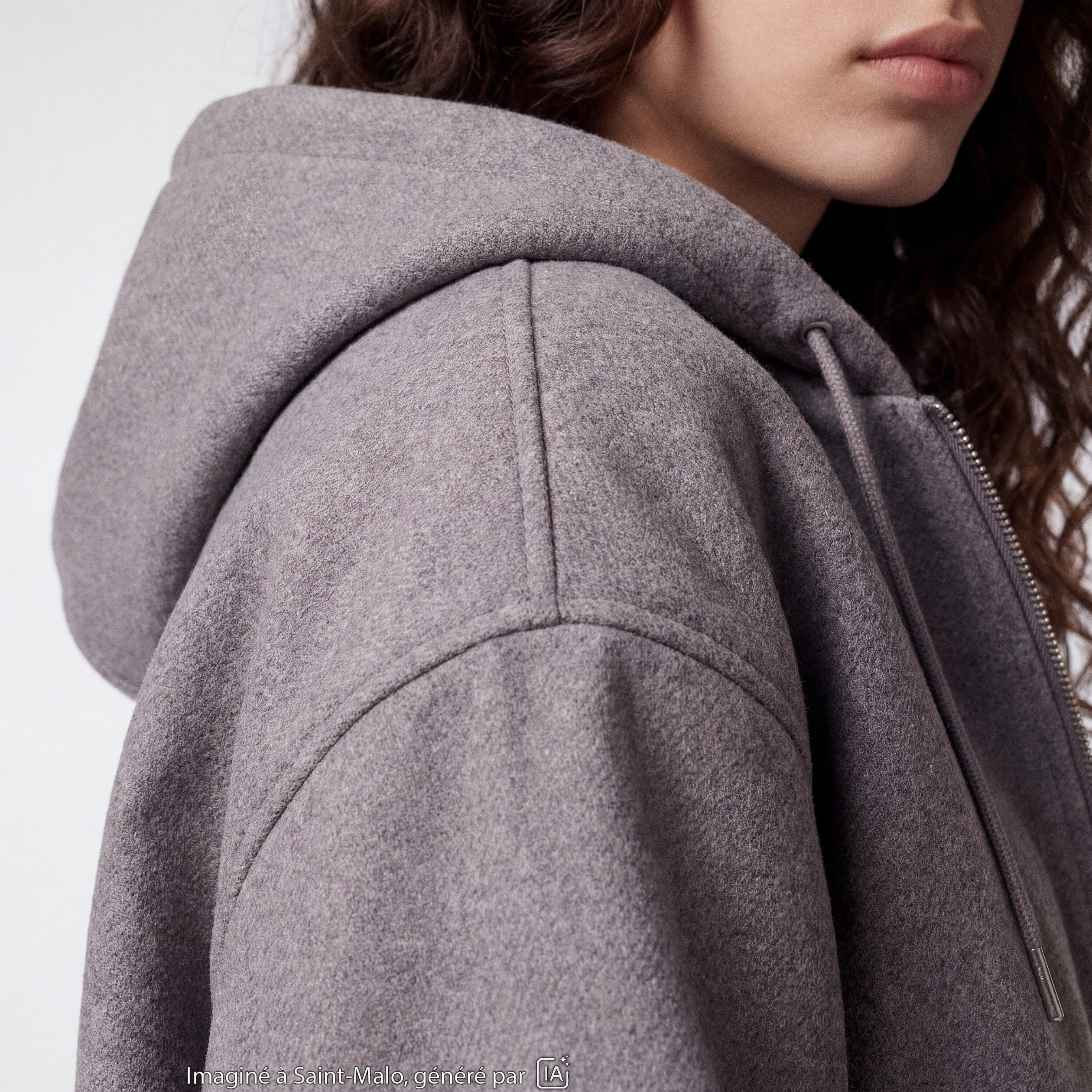 Blouson cropped effet boule &agrave; capuche gris fonc&eacute;